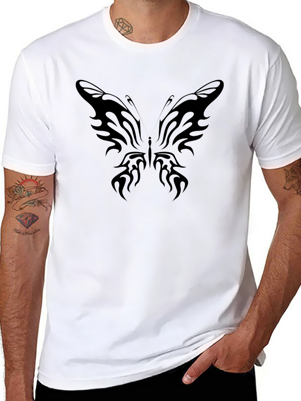 Tribal Butterfly Graphic Black T-Shirt