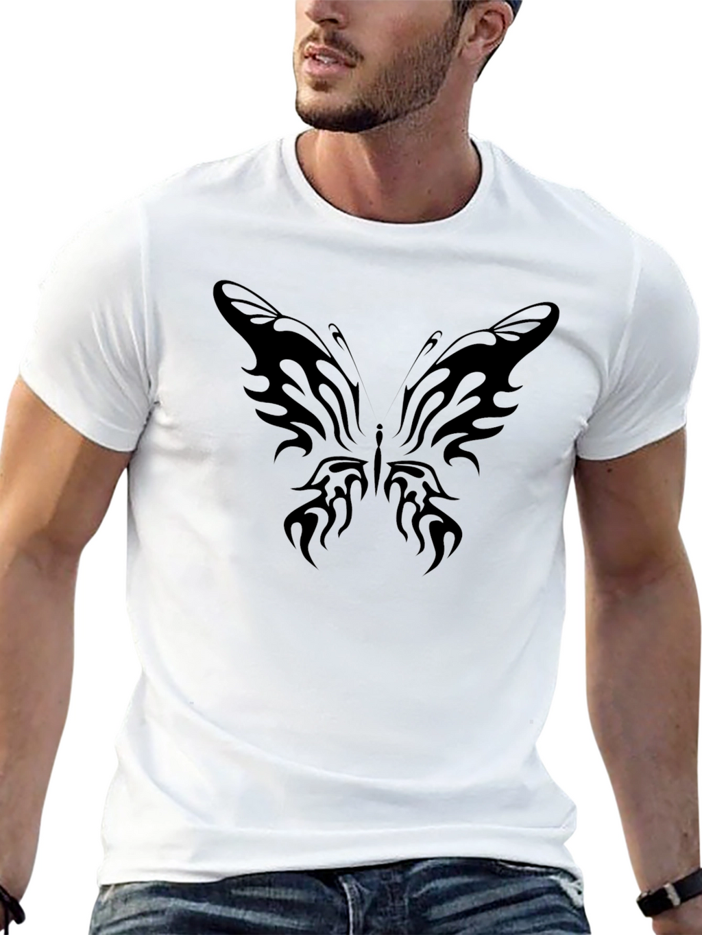 Tribal Butterfly Graphic Black T-Shirt