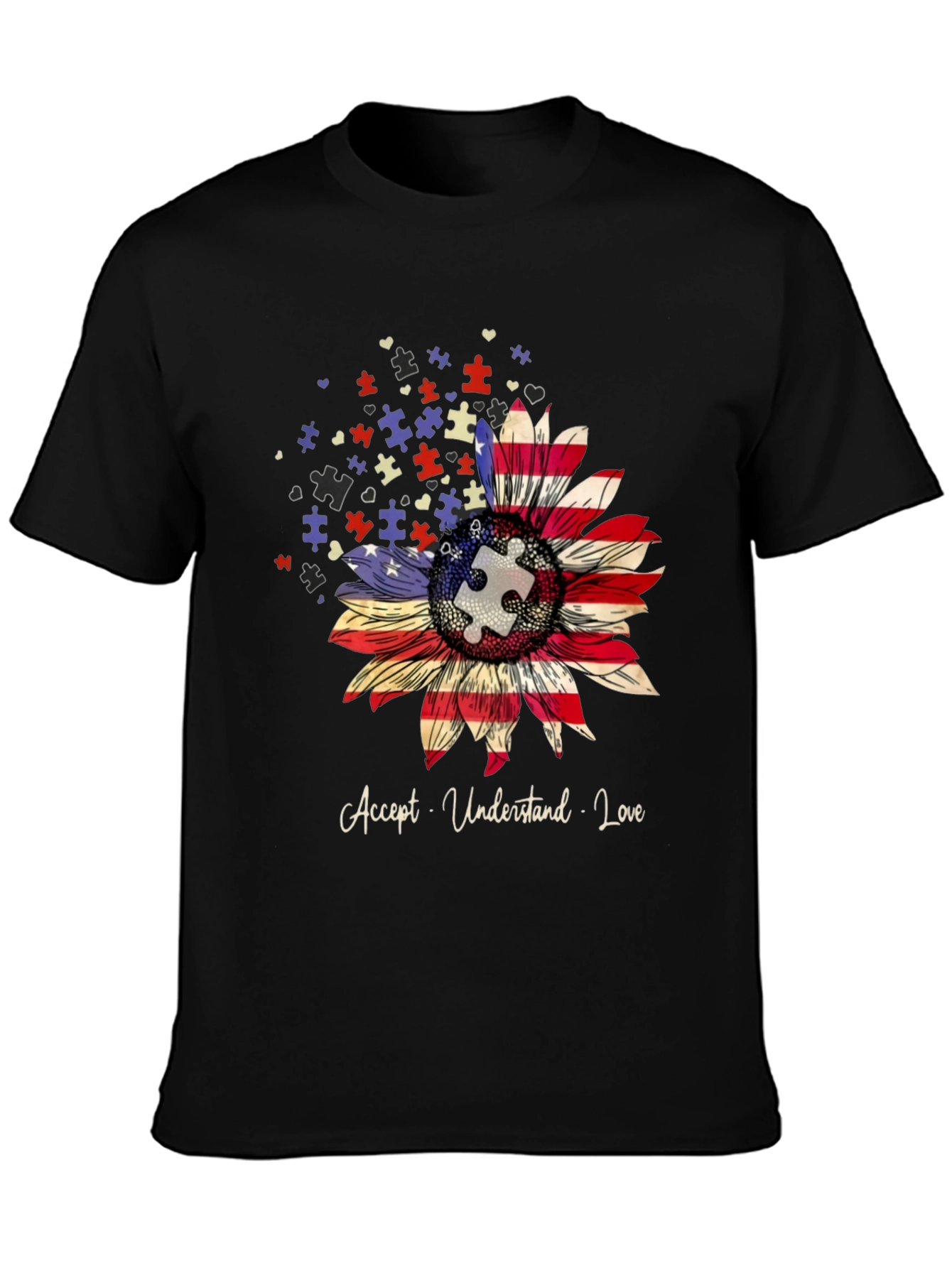 Autism Awareness USA Flag Sunflower T-Shirt
