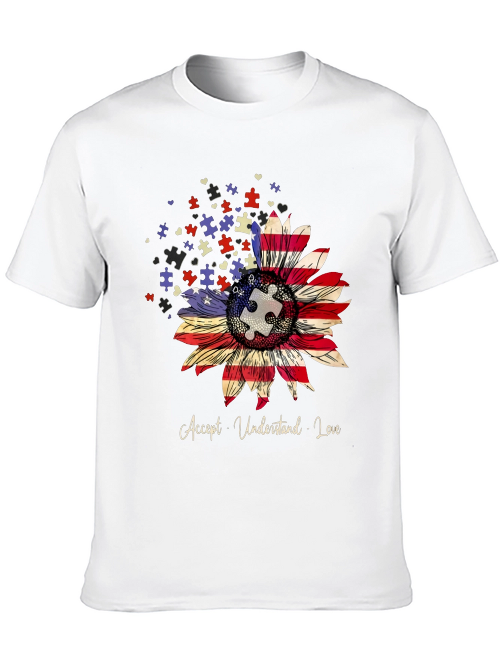 Autism Awareness USA Flag Sunflower T-Shirt