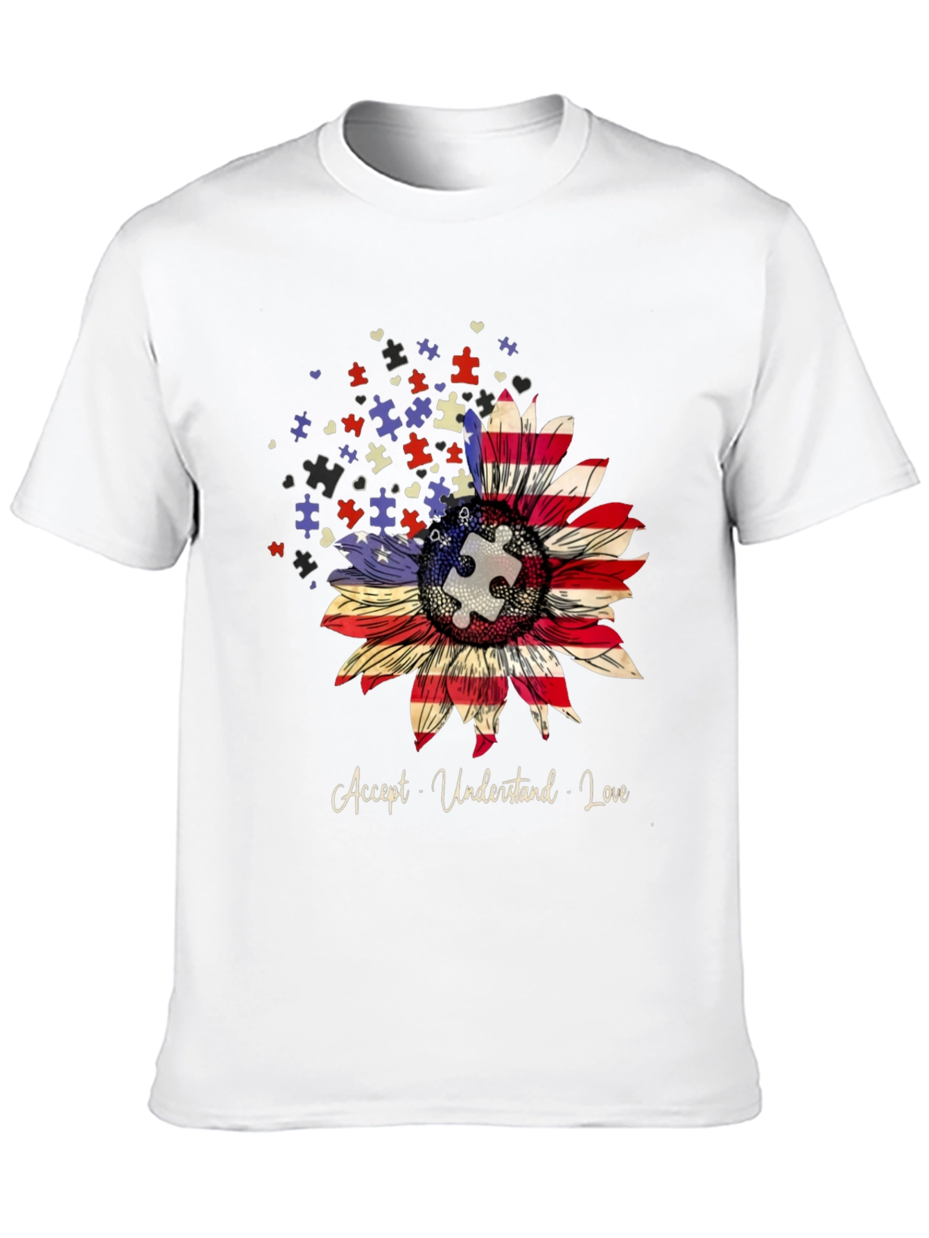 Autism Awareness USA Flag Sunflower T-Shirt