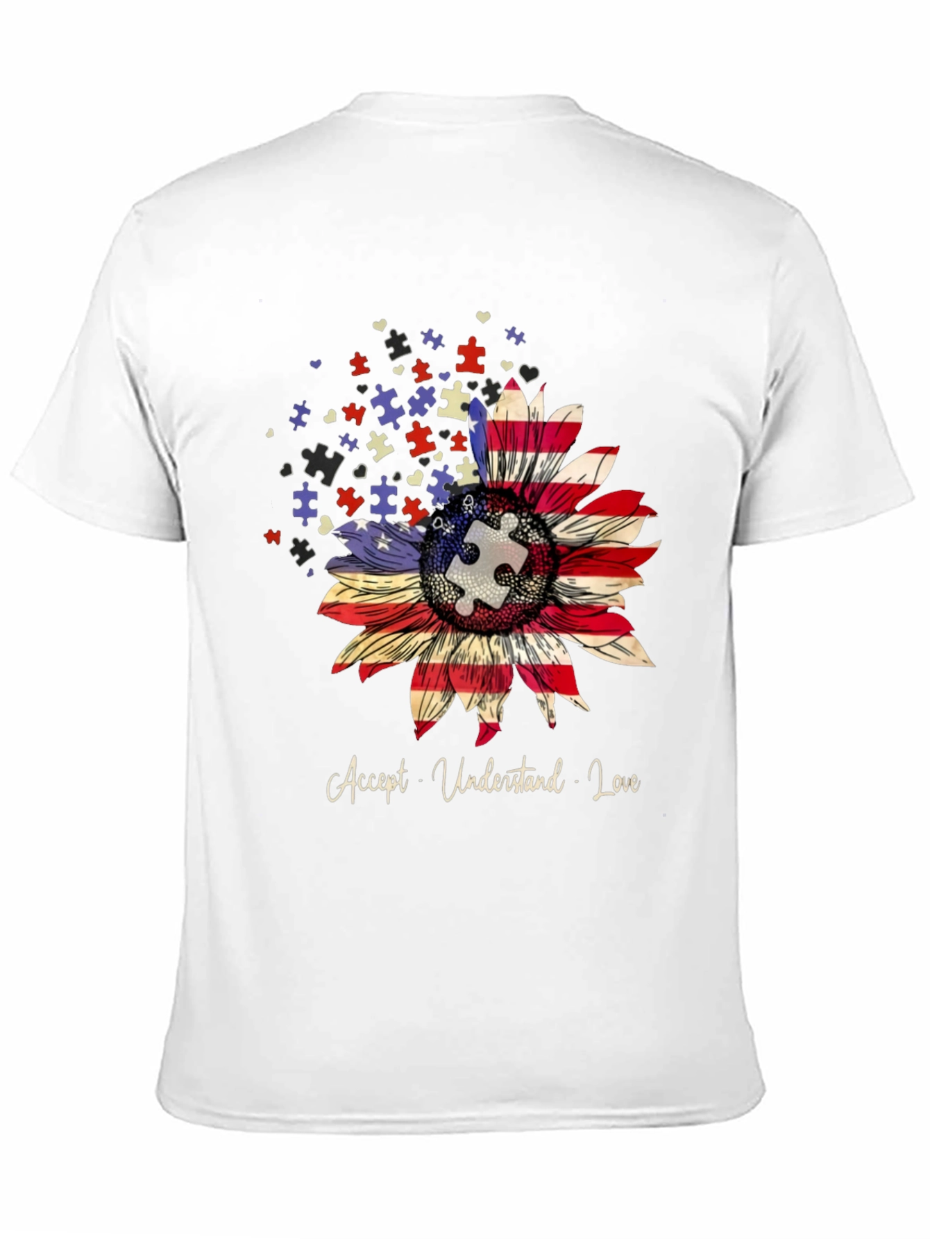 Autism Awareness USA Flag Sunflower T-Shirt