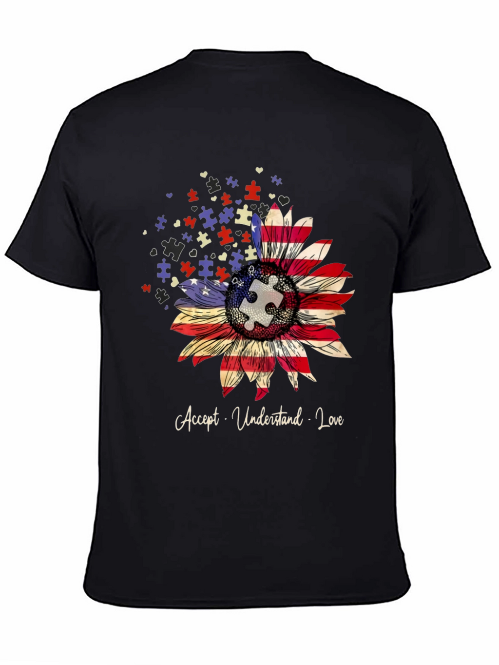 Autism Awareness USA Flag Sunflower T-Shirt
