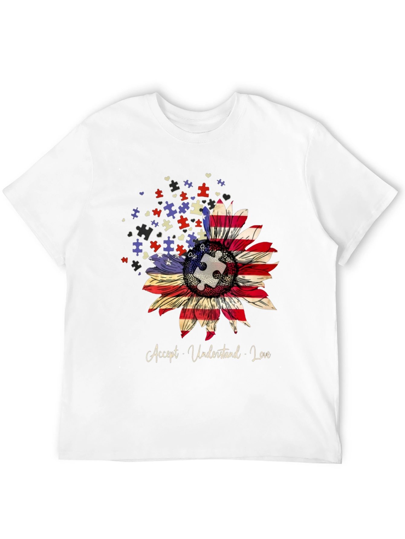 Autism Awareness USA Flag Sunflower T-Shirt