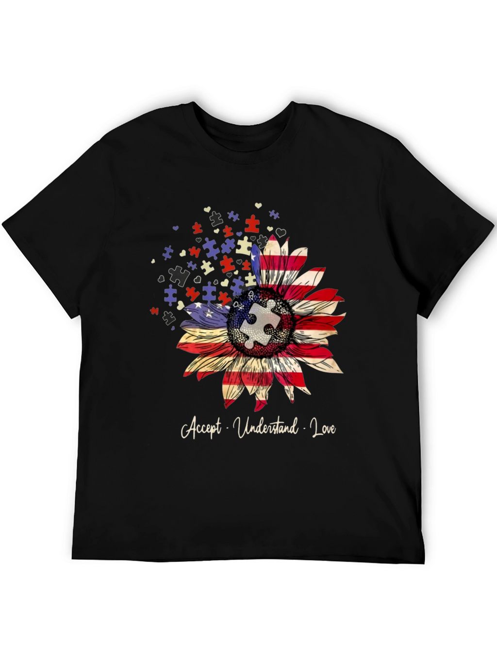 Autism Awareness USA Flag Sunflower T-Shirt