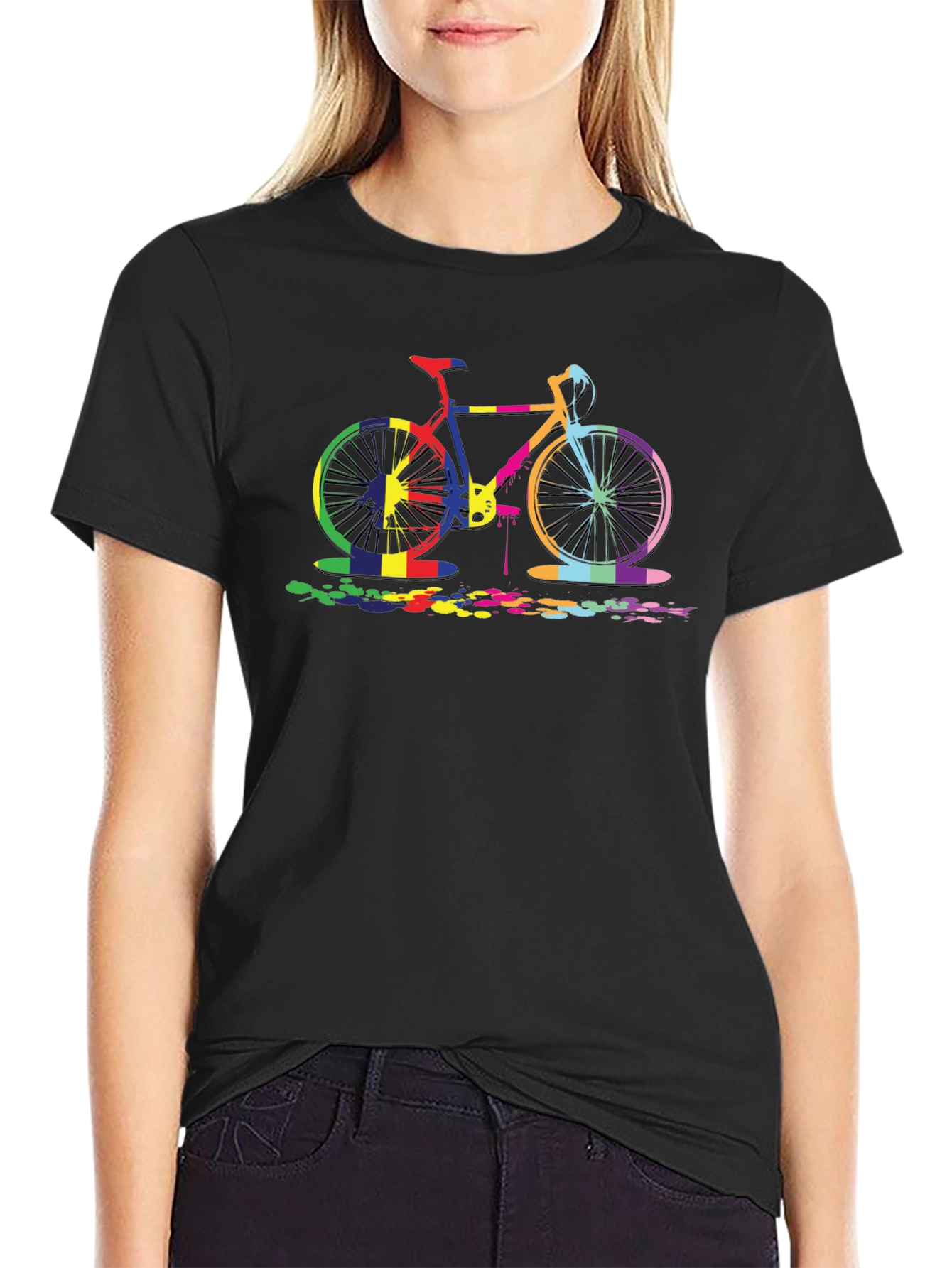 Colorful Bicycle Graphic Tee - Black