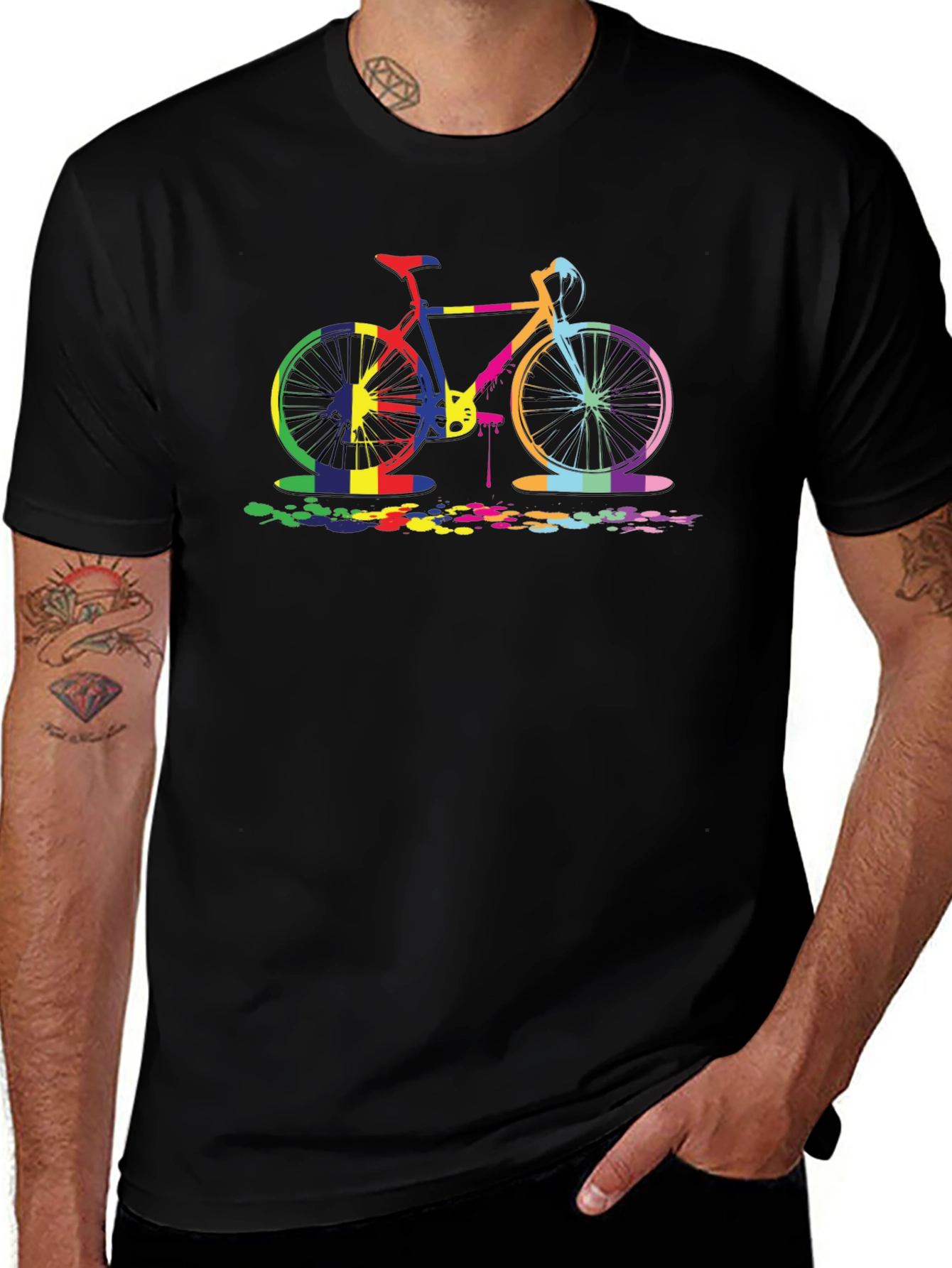 Colorful Bicycle Graphic Tee - Black