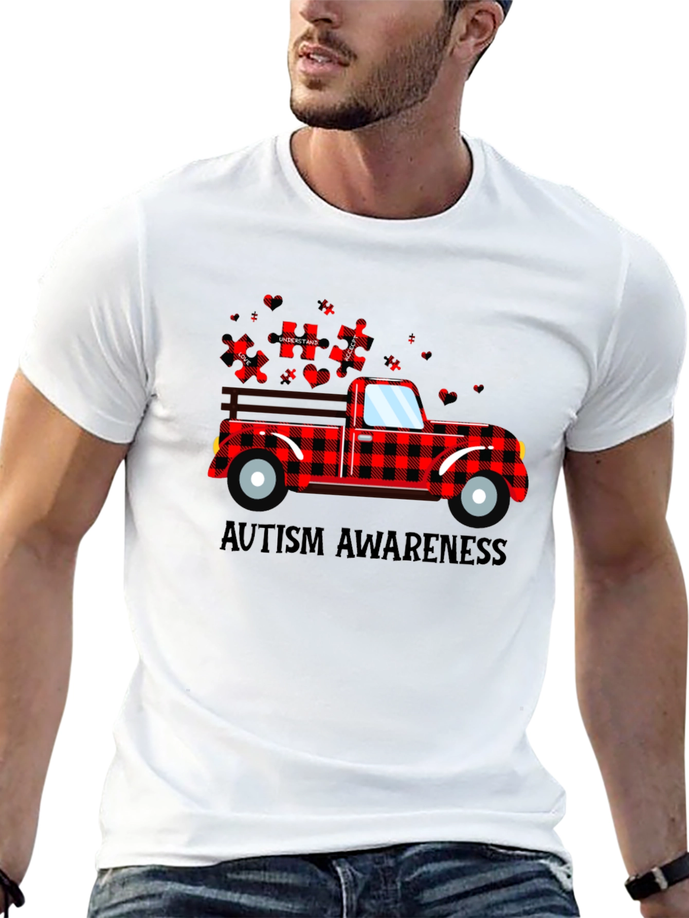 Autism Awareness Buffalo Plaid Truck T-Shirt