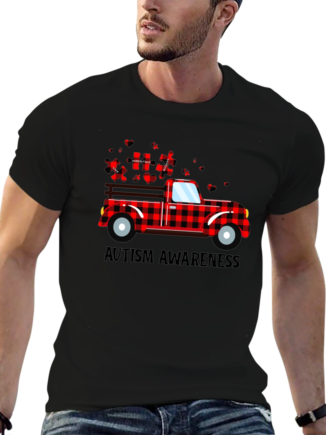Autism Awareness Buffalo Plaid Truck T-Shirt