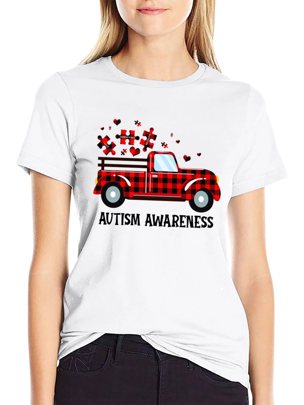 Autism Awareness Buffalo Plaid Truck T-Shirt