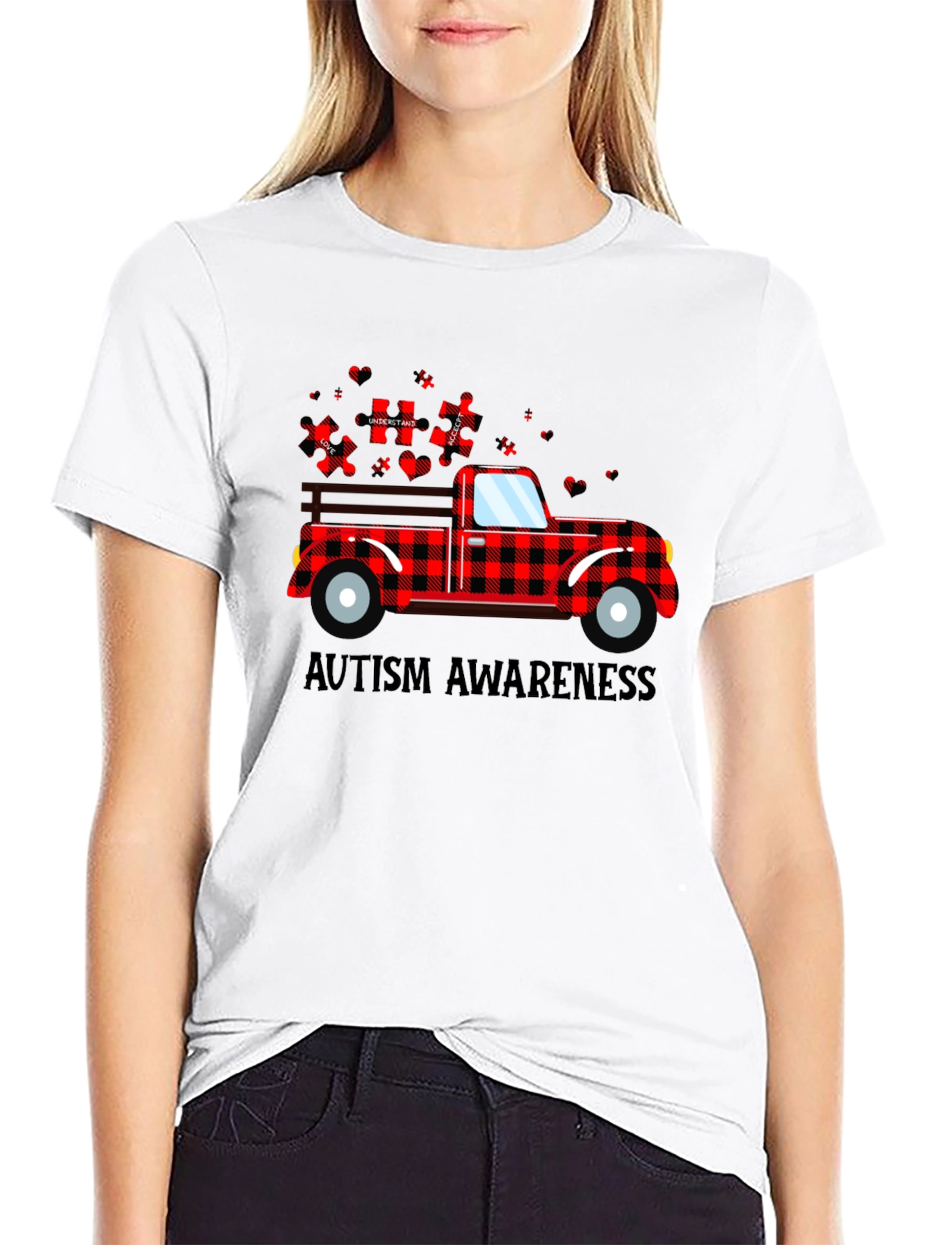Autism Awareness Buffalo Plaid Truck T-Shirt