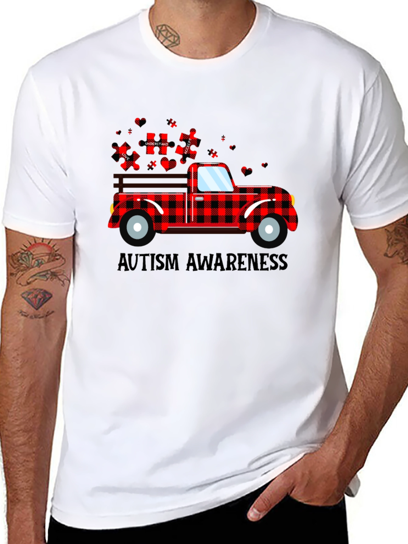 Autism Awareness Buffalo Plaid Truck T-Shirt