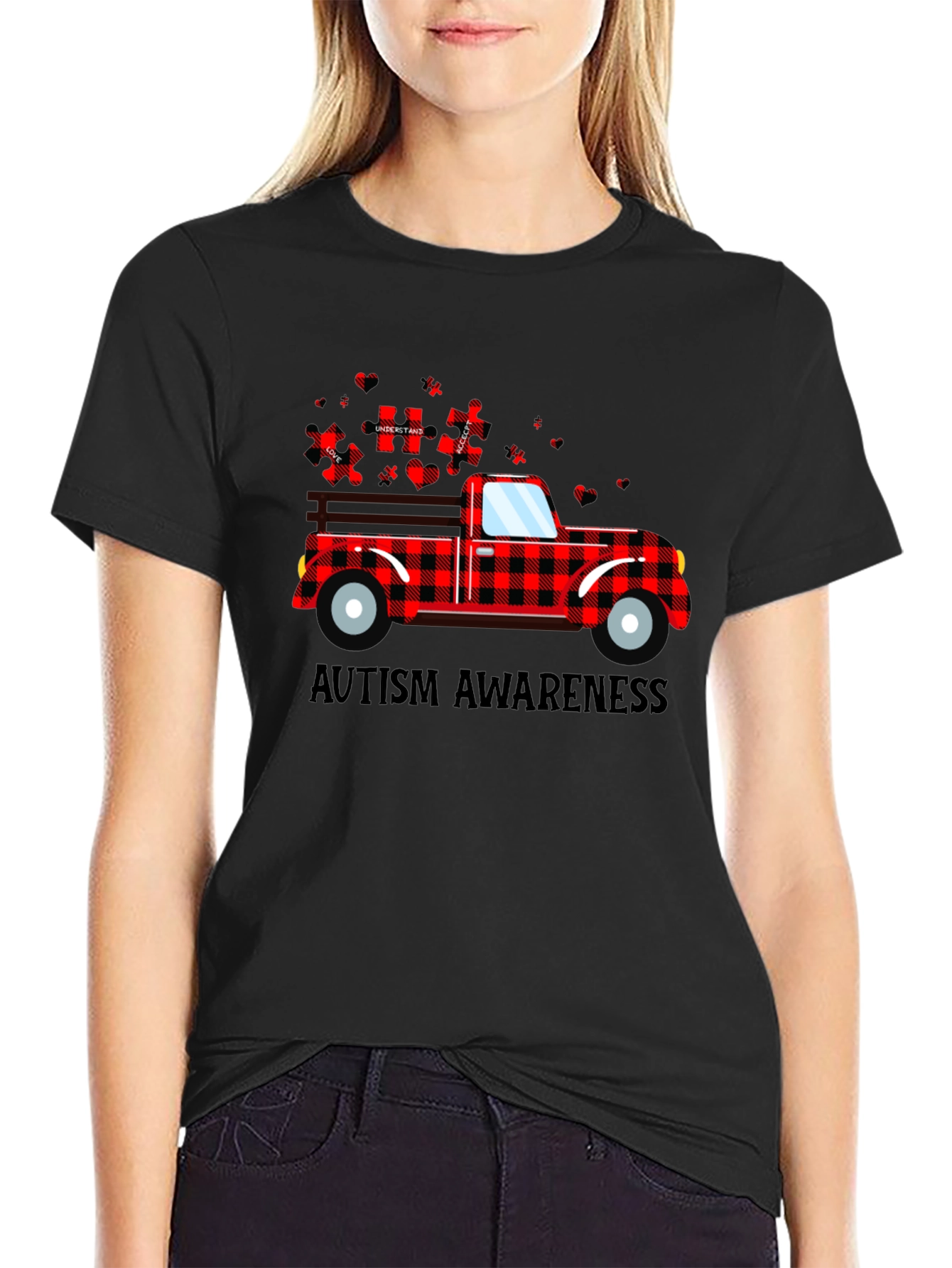 Autism Awareness Buffalo Plaid Truck T-Shirt