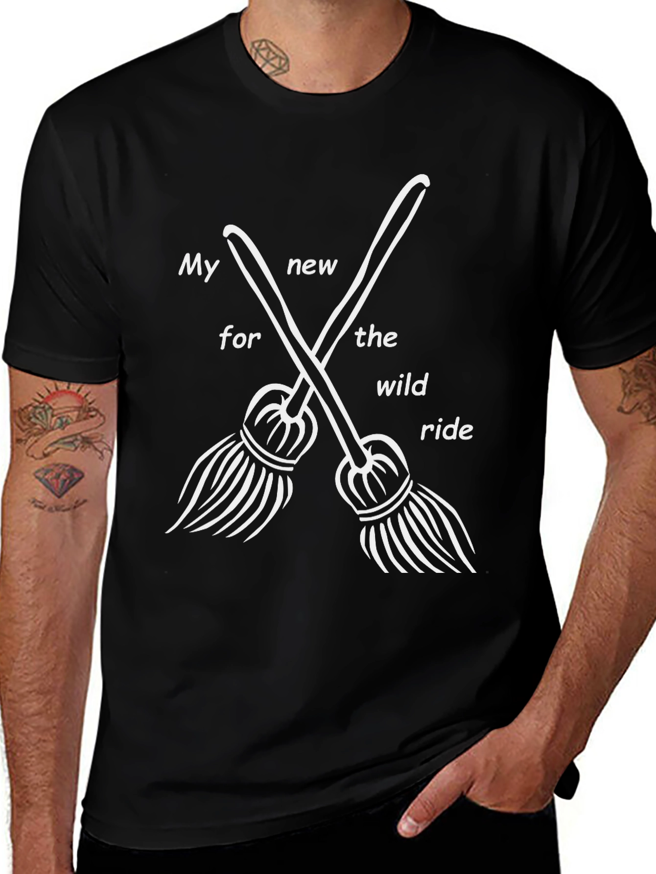 Wild Ride Witch Broom Graphic Tee - Black Cotton T-Shirt