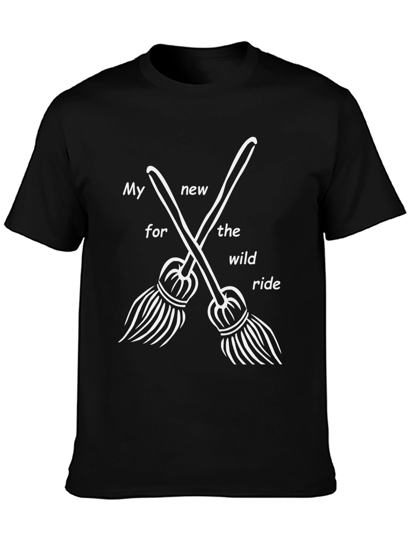 Wild Ride Witch Broom Graphic Tee - Black Cotton T-Shirt