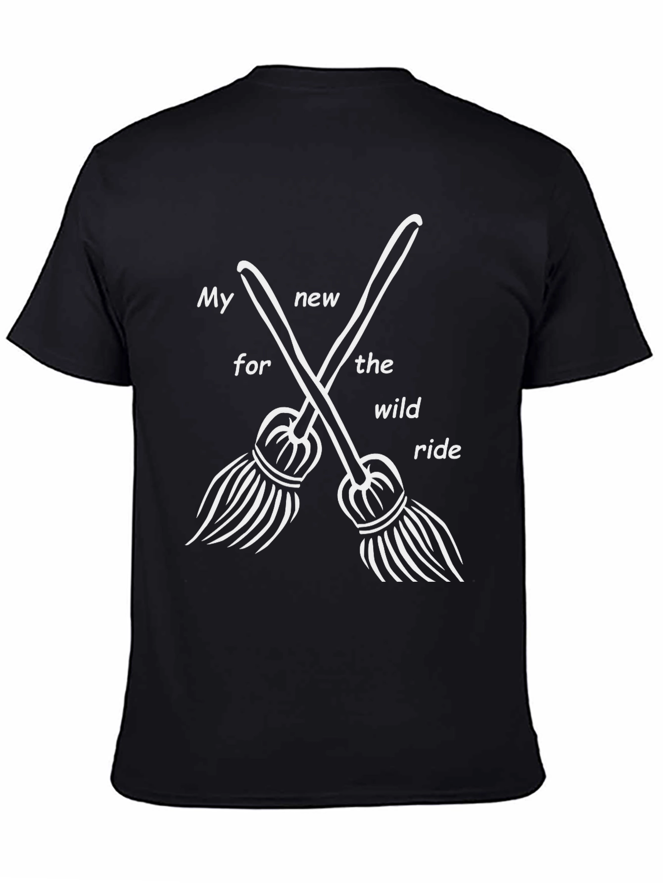 Wild Ride Witch Broom Graphic Tee - Black Cotton T-Shirt