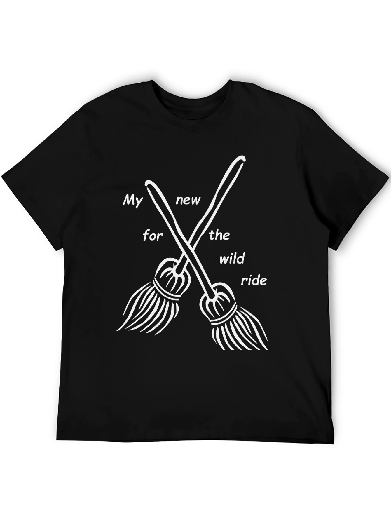Wild Ride Witch Broom Graphic Tee - Black Cotton T-Shirt