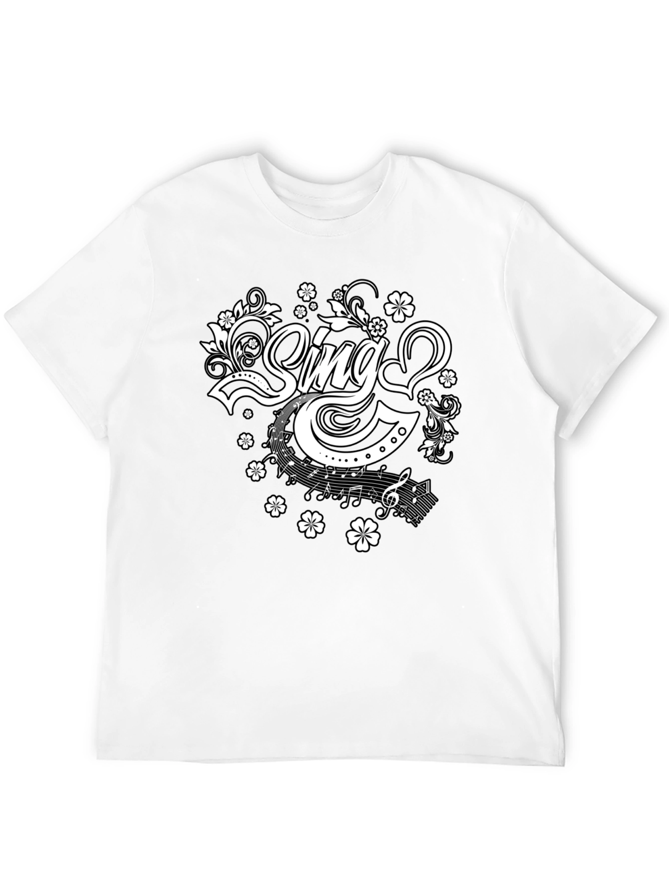 Sing Floral Graphic Tee - Black Cotton T-Shirt