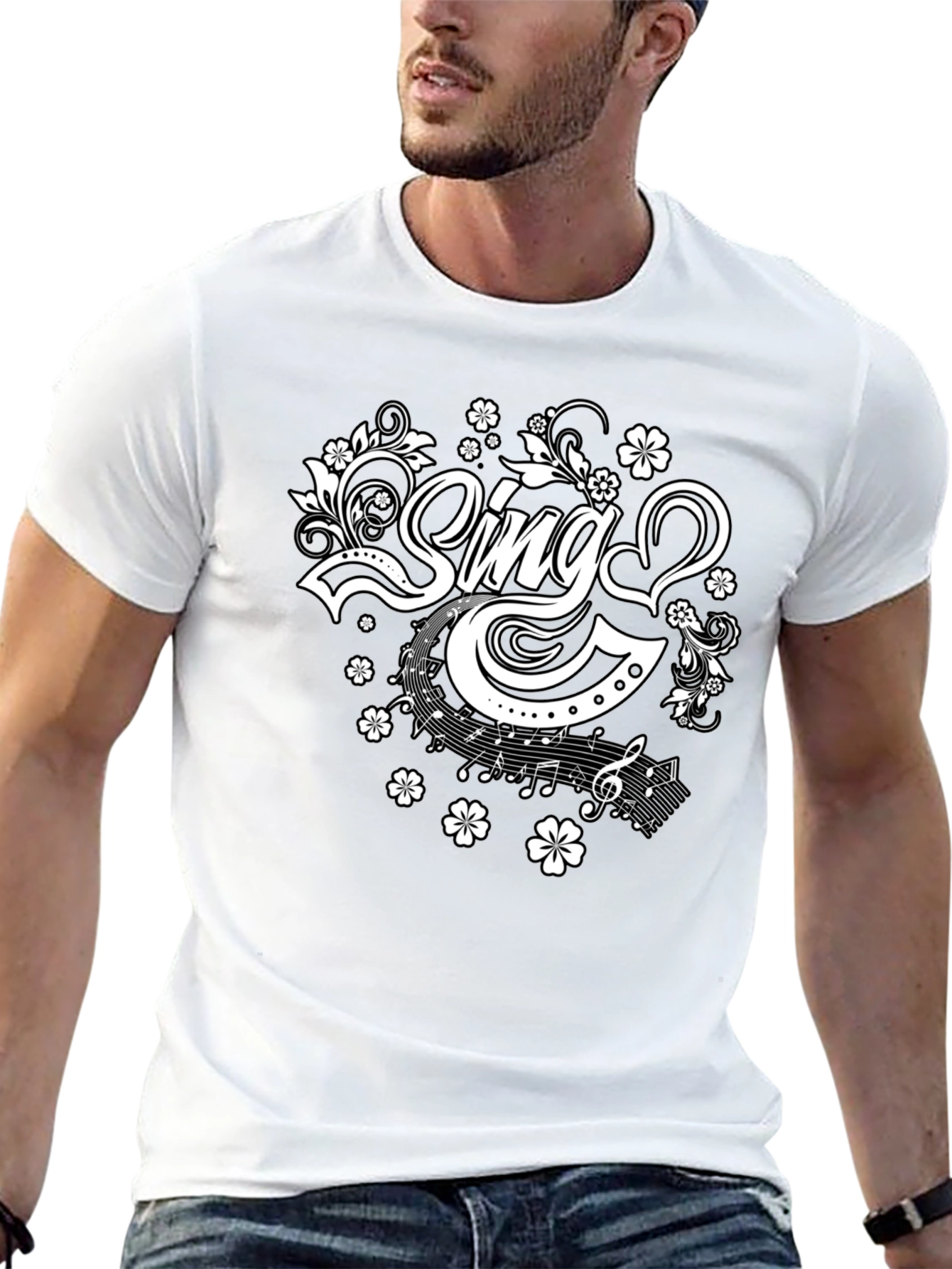 Sing Floral Graphic Tee - Black Cotton T-Shirt