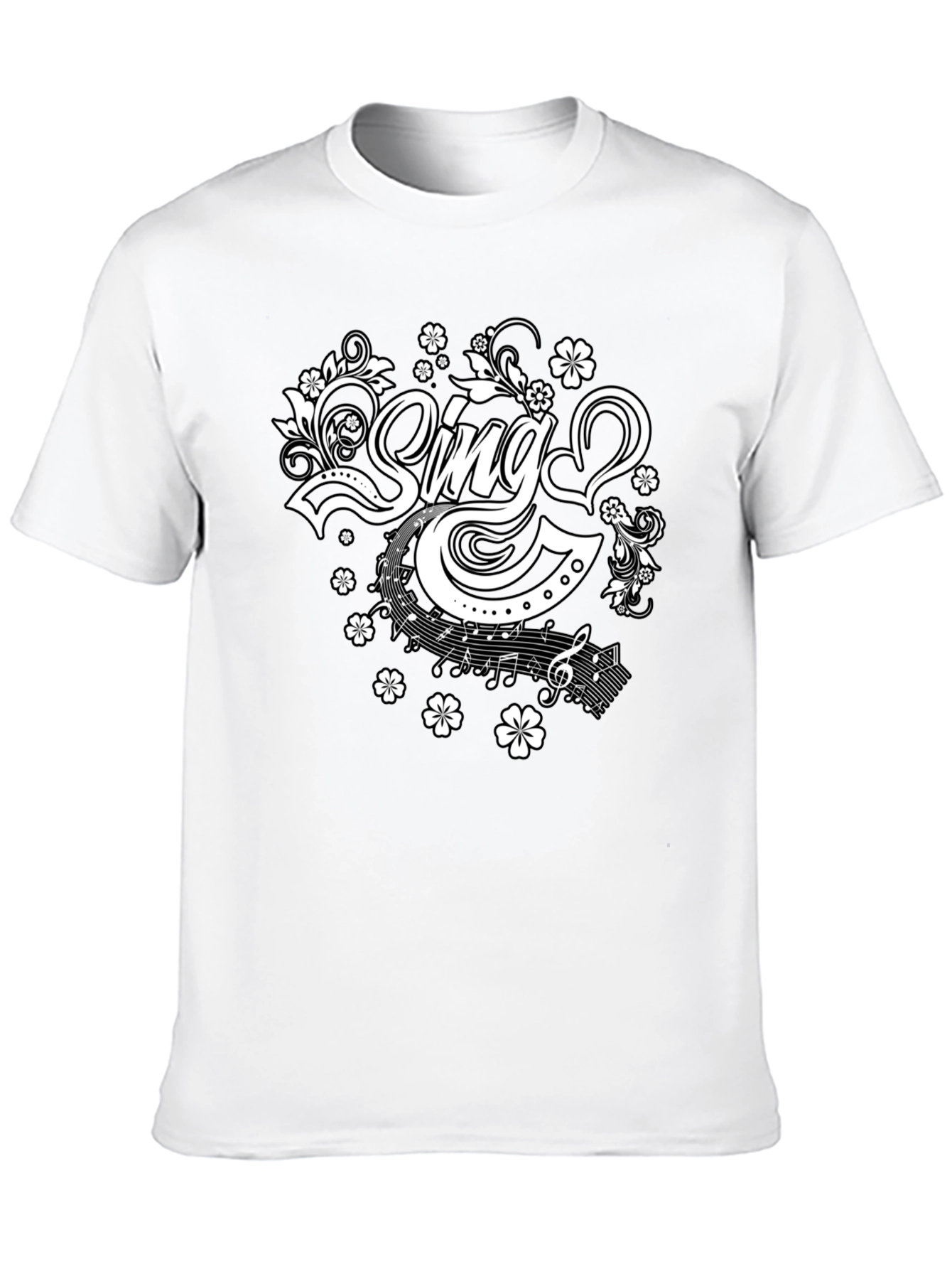 Sing Floral Graphic Tee - Black Cotton T-Shirt
