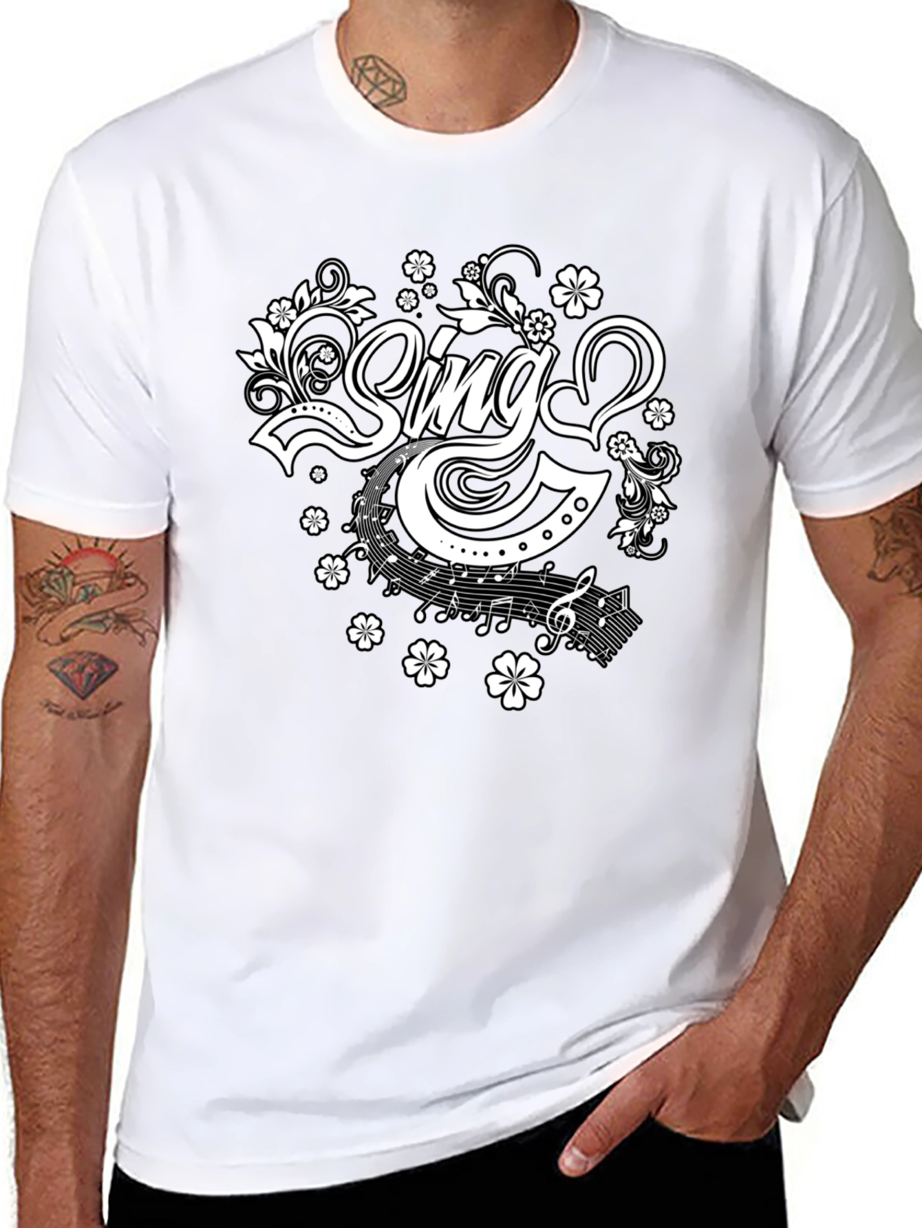 Sing Floral Graphic Tee - Black Cotton T-Shirt