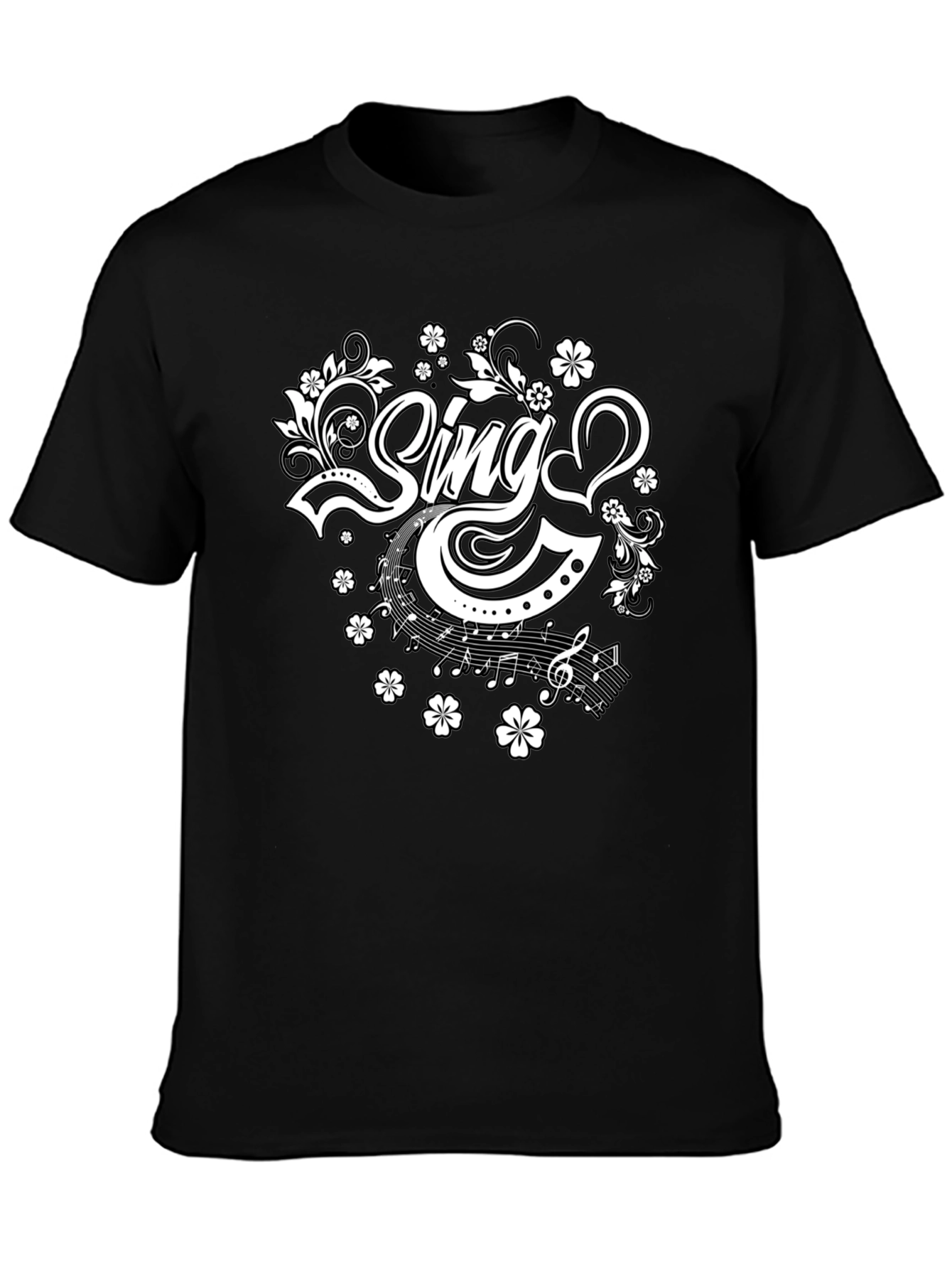 Sing Floral Graphic Tee - Black Cotton T-Shirt