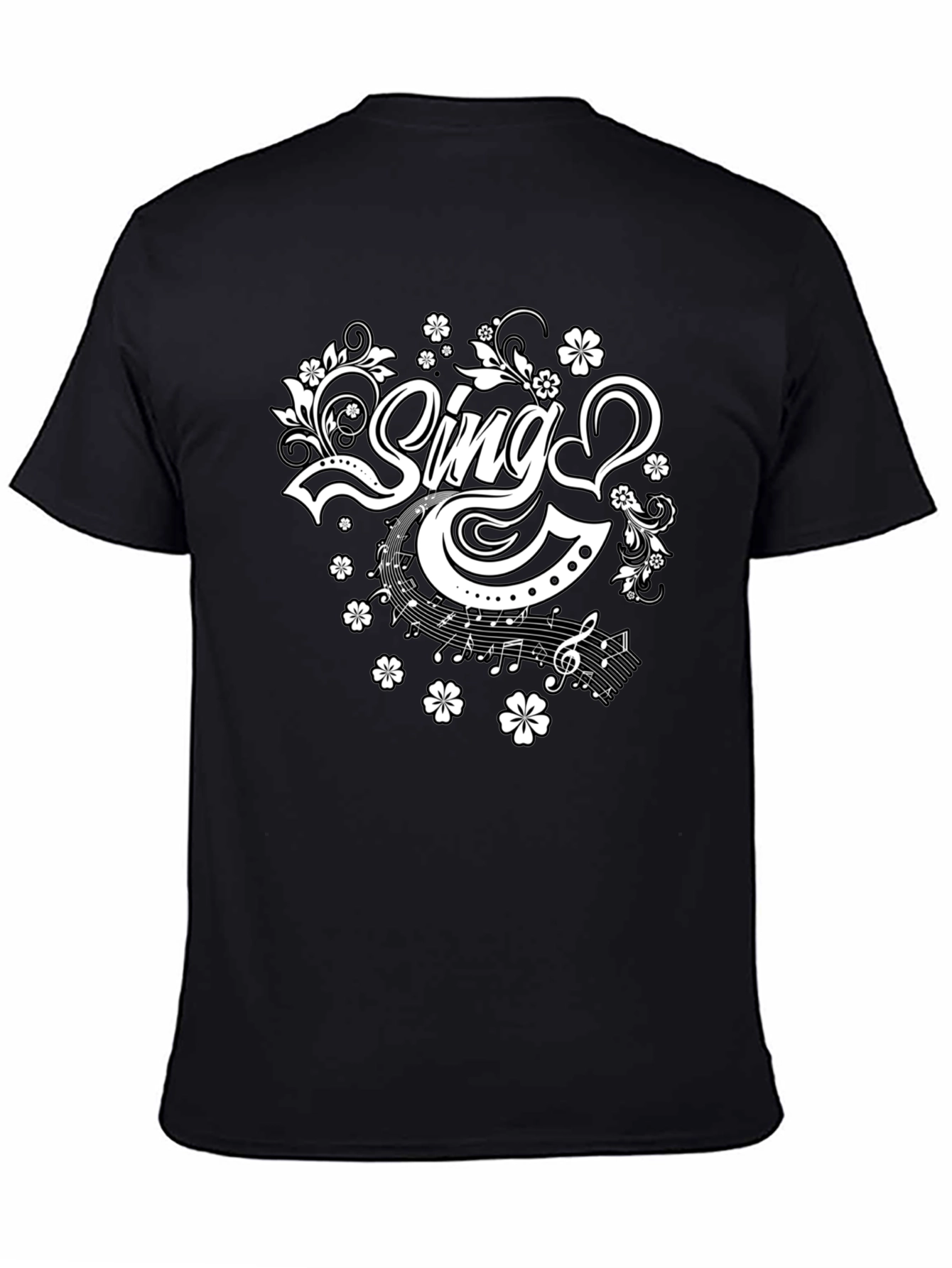 Sing Floral Graphic Tee - Black Cotton T-Shirt