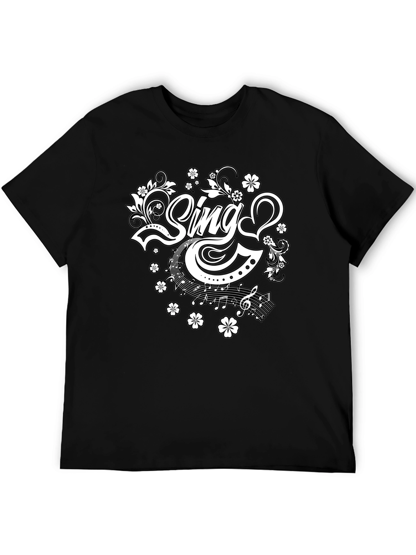 Sing Floral Graphic Tee - Black Cotton T-Shirt