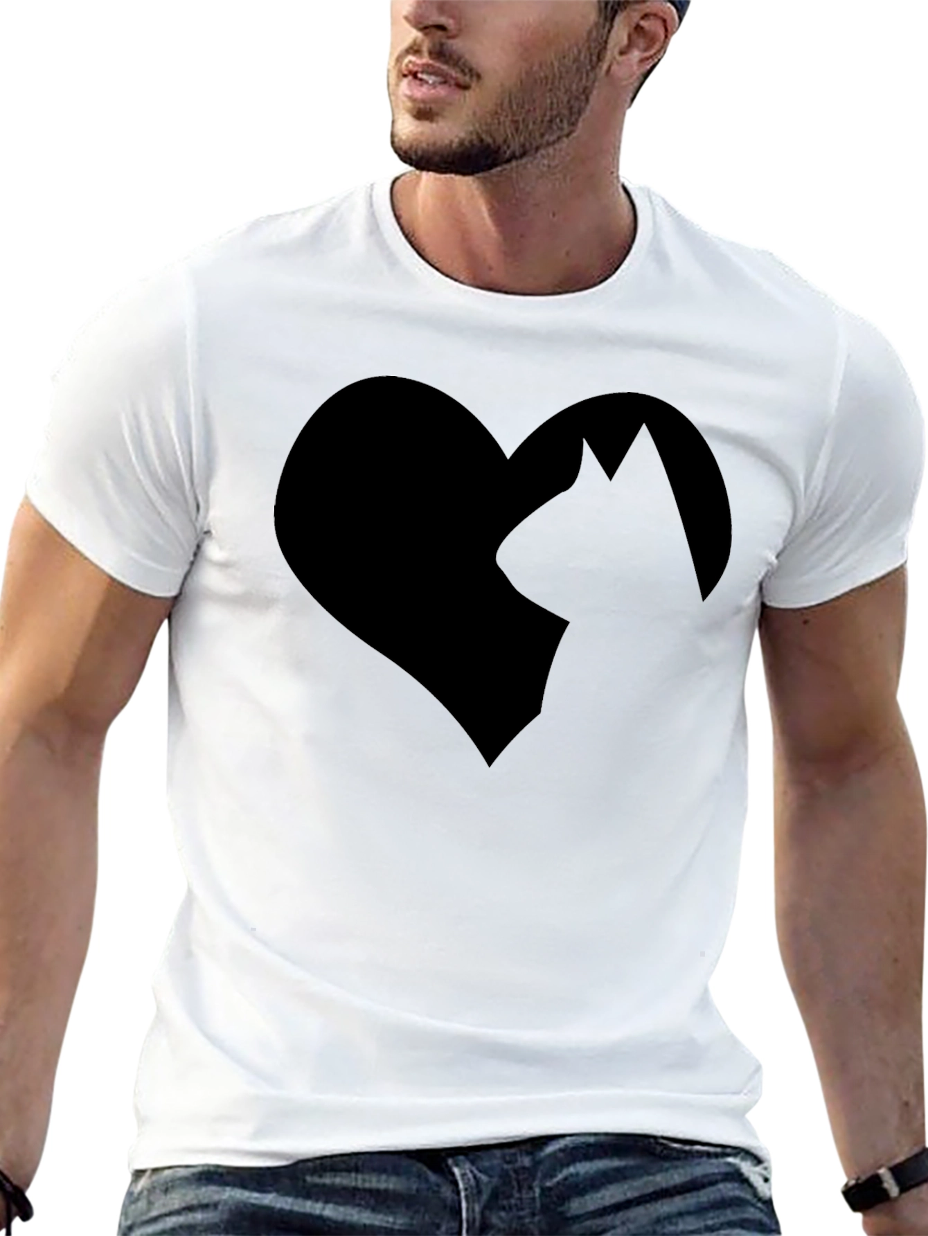 Cat Lover Tee - Heart & Silhouette Design