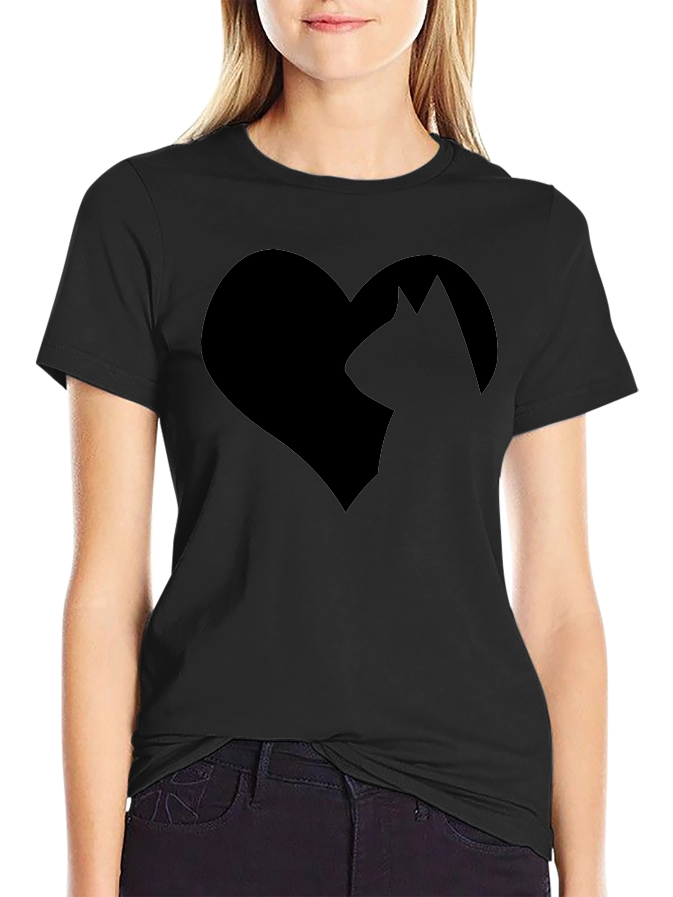 Cat Lover Tee - Heart & Silhouette Design