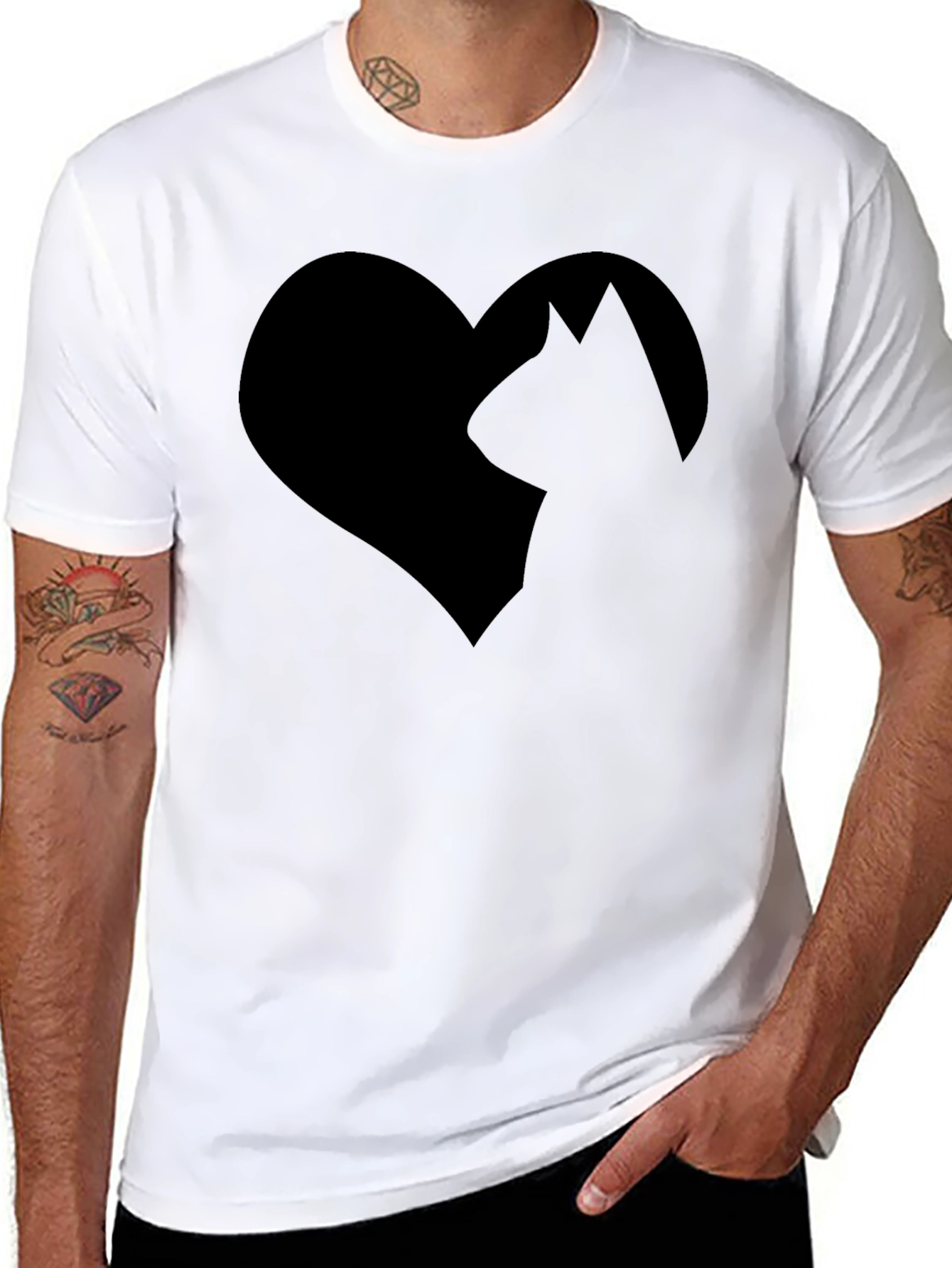 Cat Lover Tee - Heart & Silhouette Design