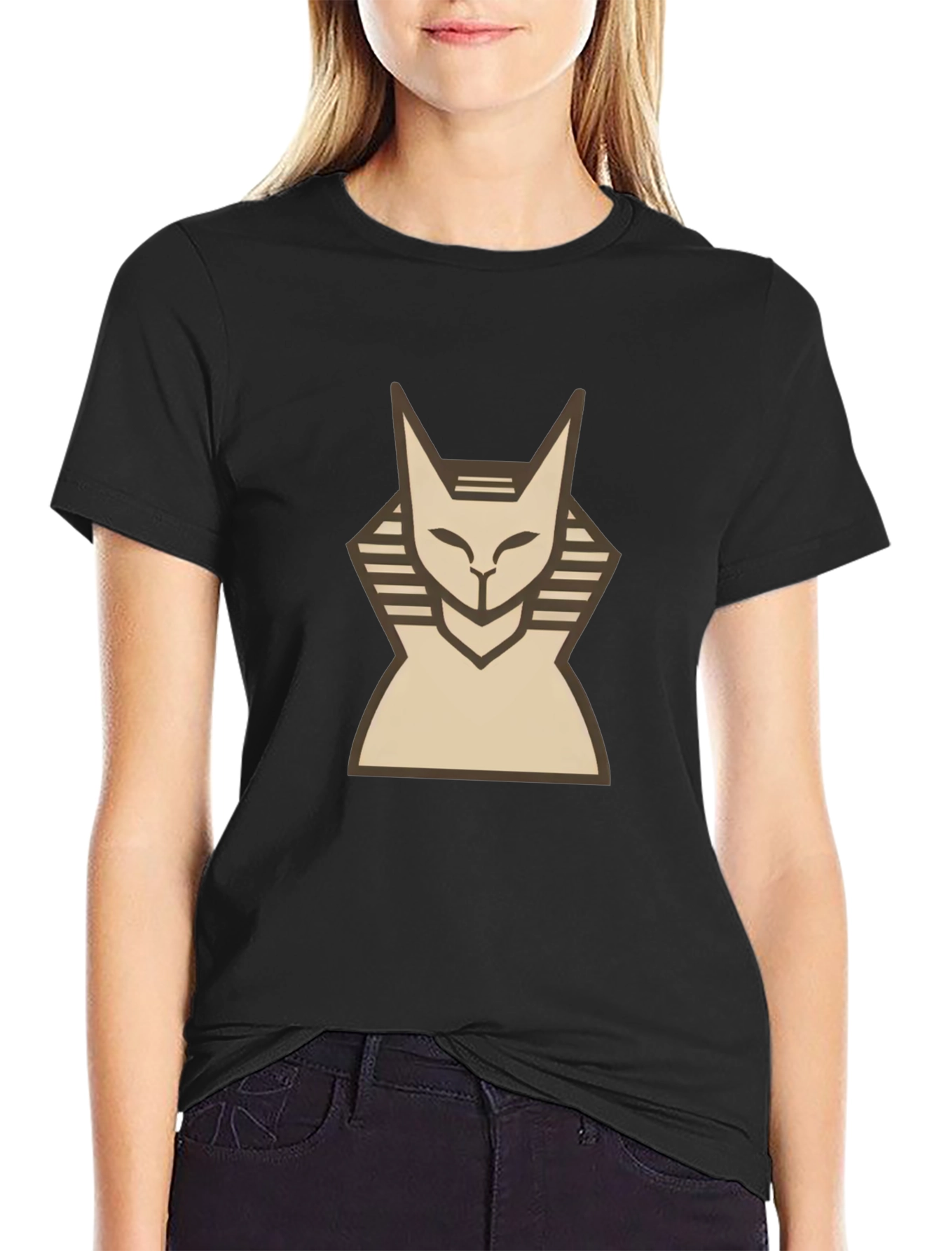 Egyptian Cat Graphic T-Shirt - Black Cotton Tee