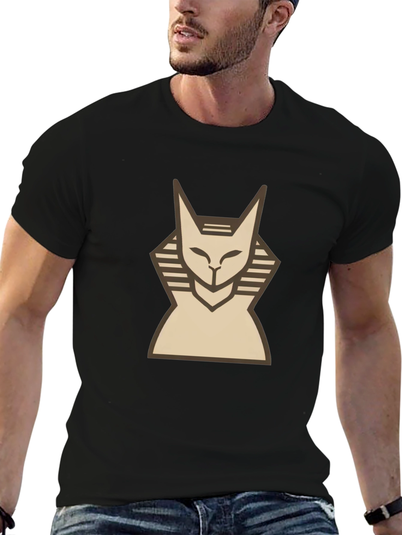 Egyptian Cat Graphic T-Shirt - Black Cotton Tee