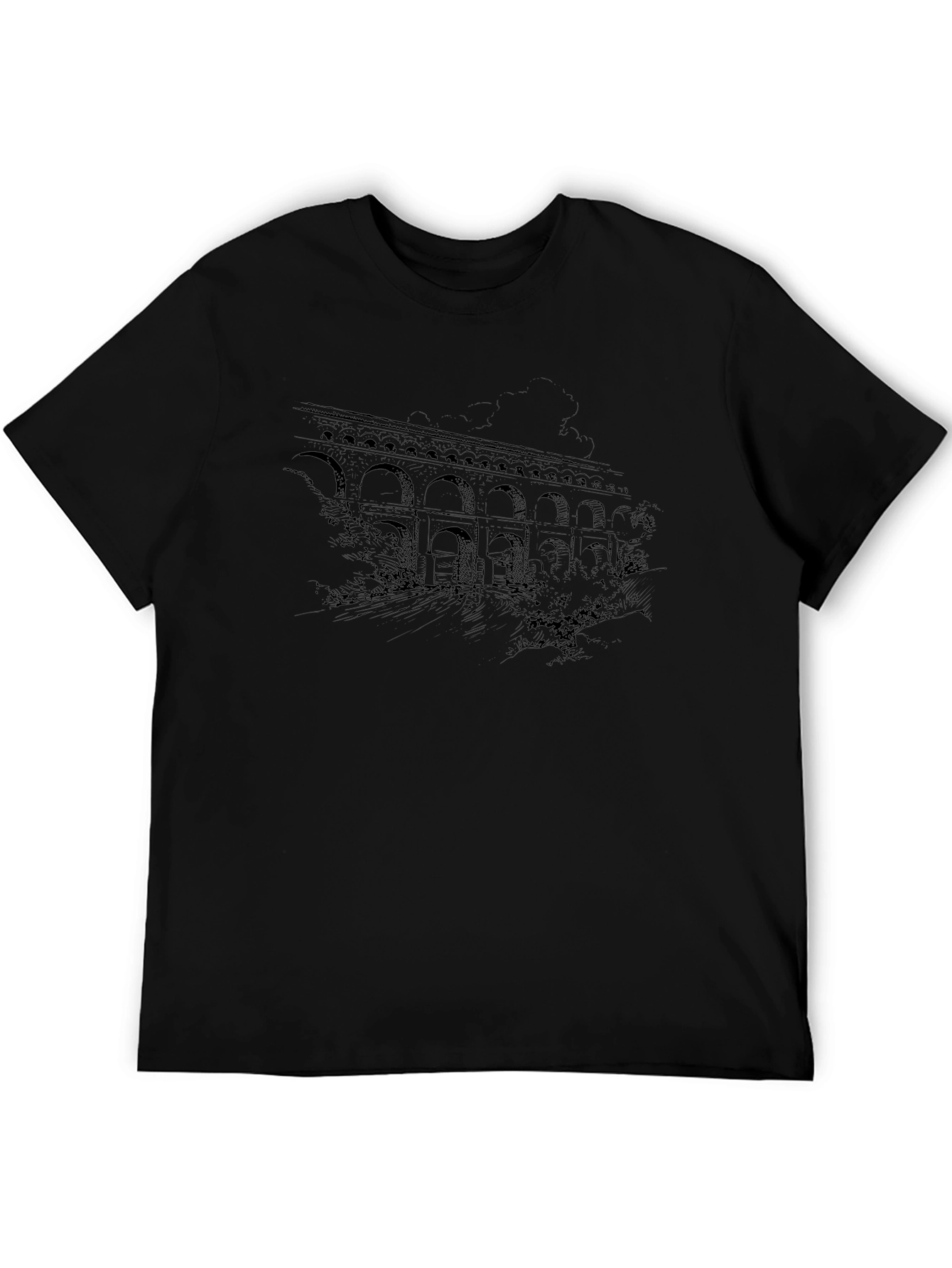 Arched Bridge Graphic Tee - Stylish Black T-Shirt