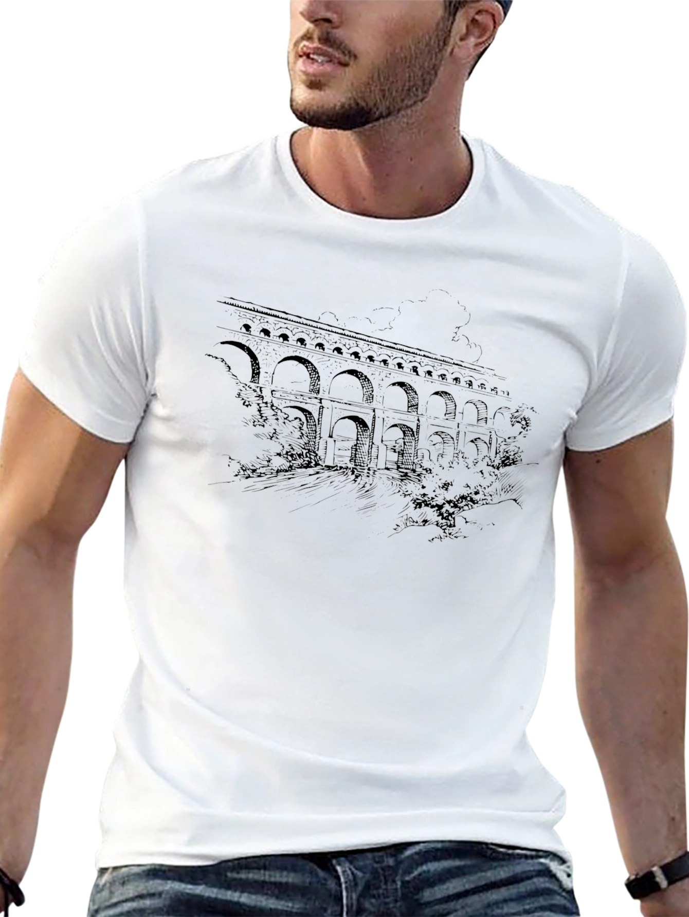 Arched Bridge Graphic Tee - Stylish Black T-Shirt
