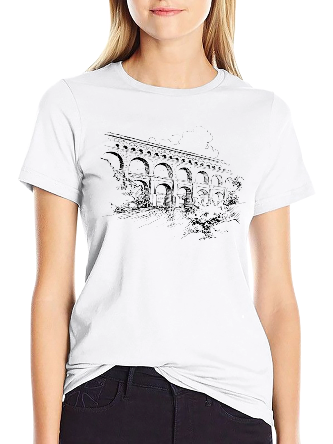 Arched Bridge Graphic Tee - Stylish Black T-Shirt