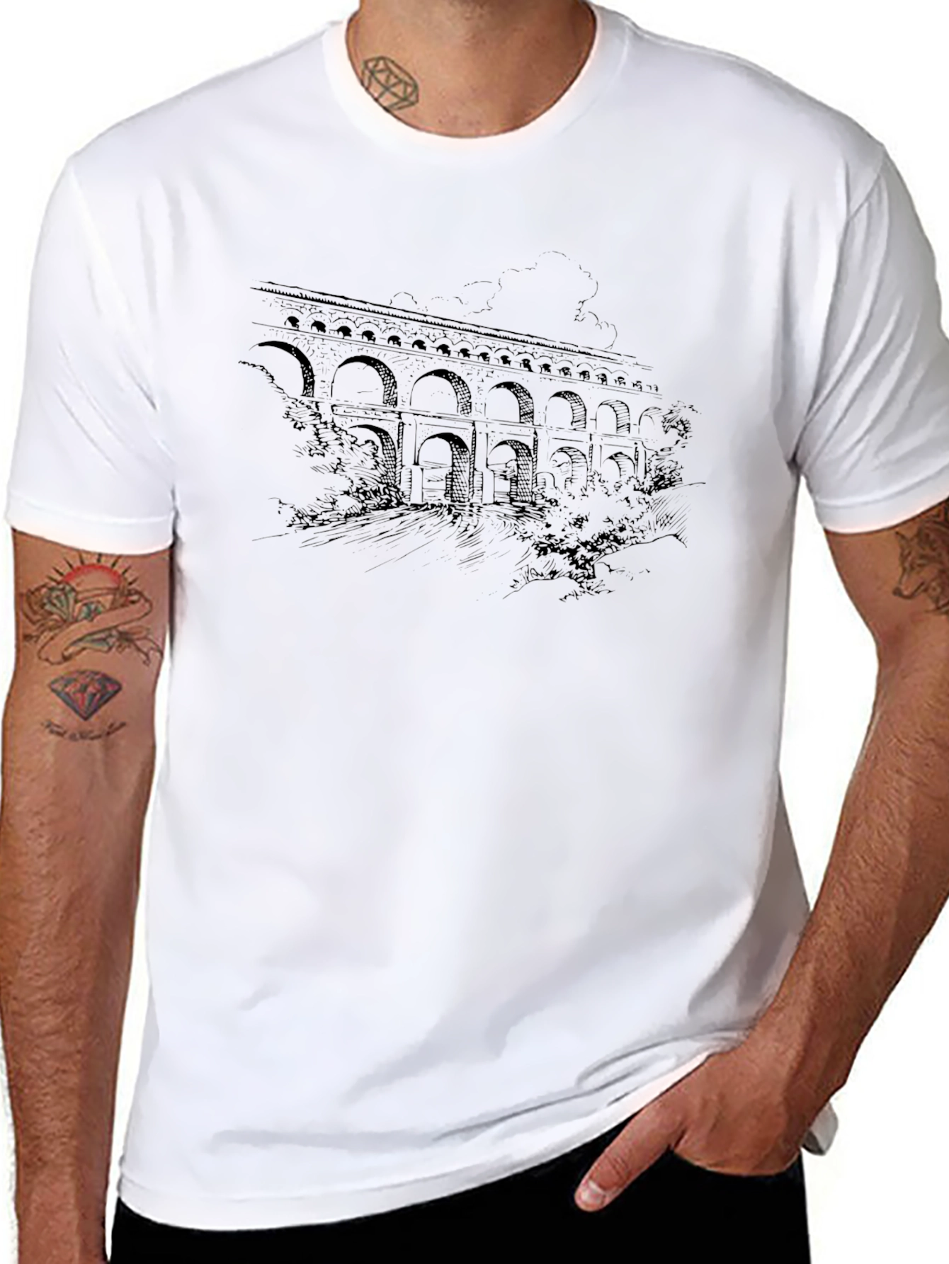 Arched Bridge Graphic Tee - Stylish Black T-Shirt