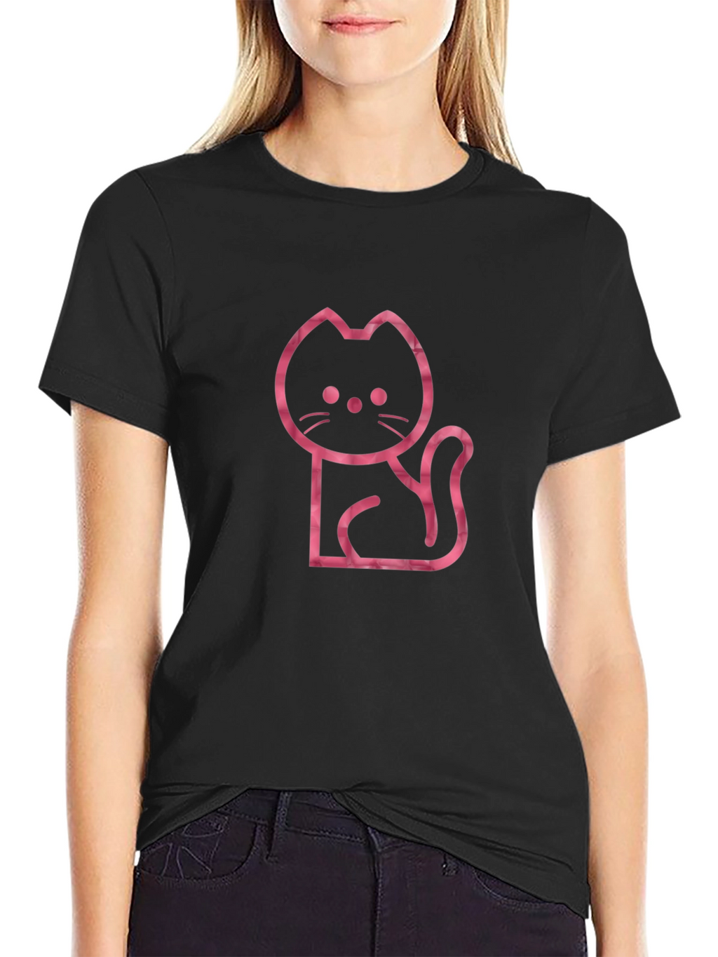 Cool Cat Outline Graphic Tee - Black
