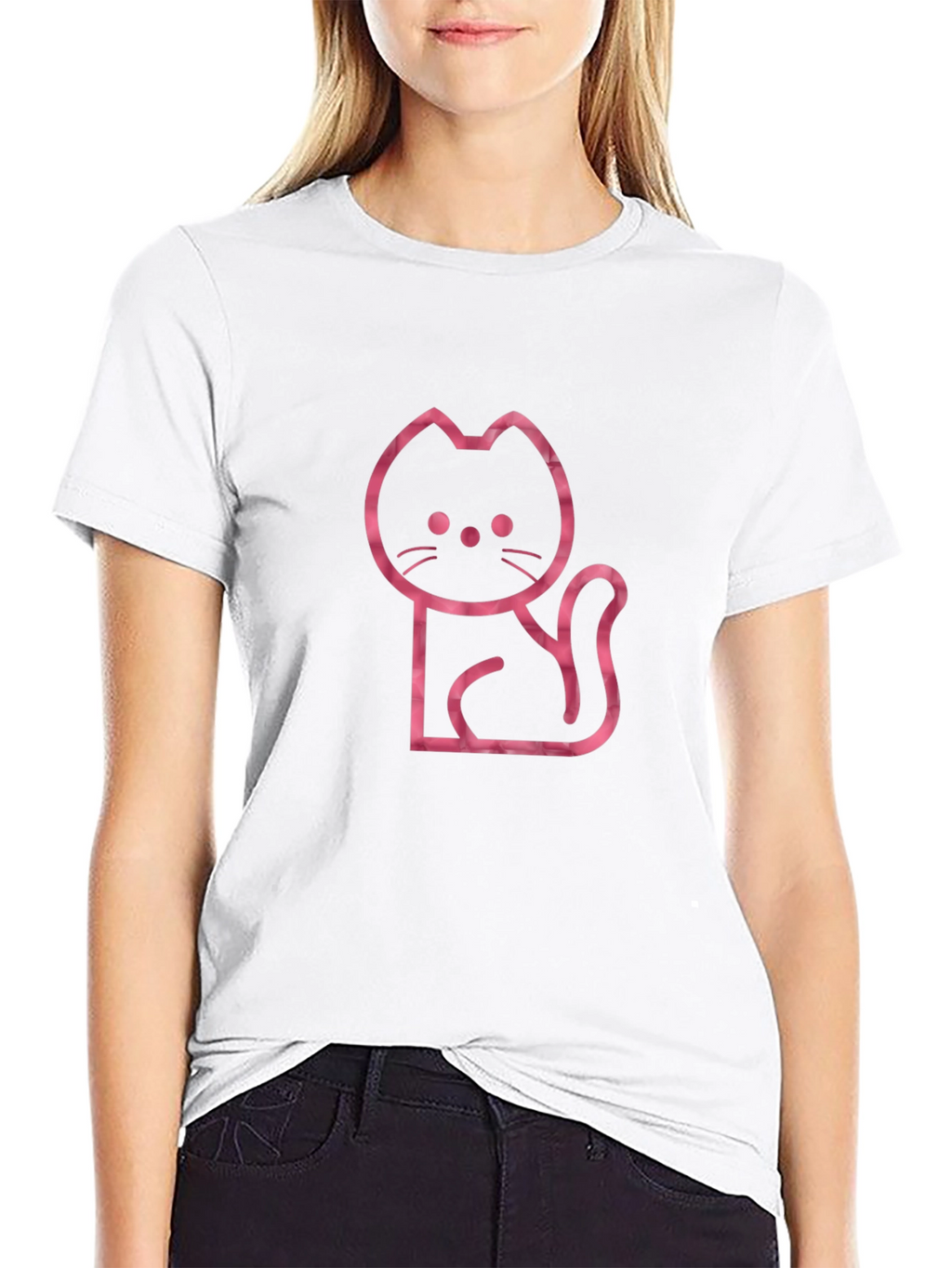 Cool Cat Outline Graphic Tee - Black