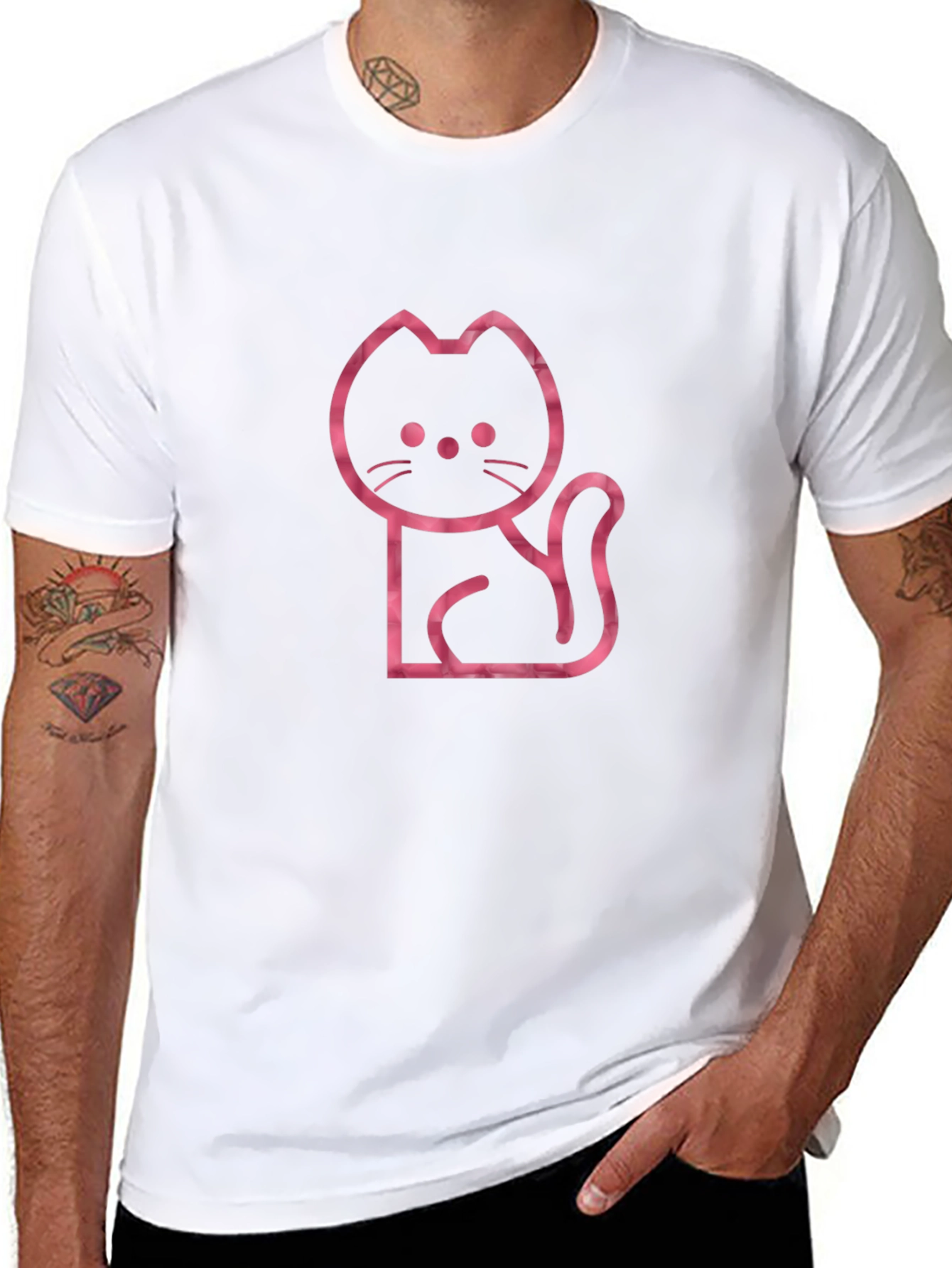 Cool Cat Outline Graphic Tee - Black