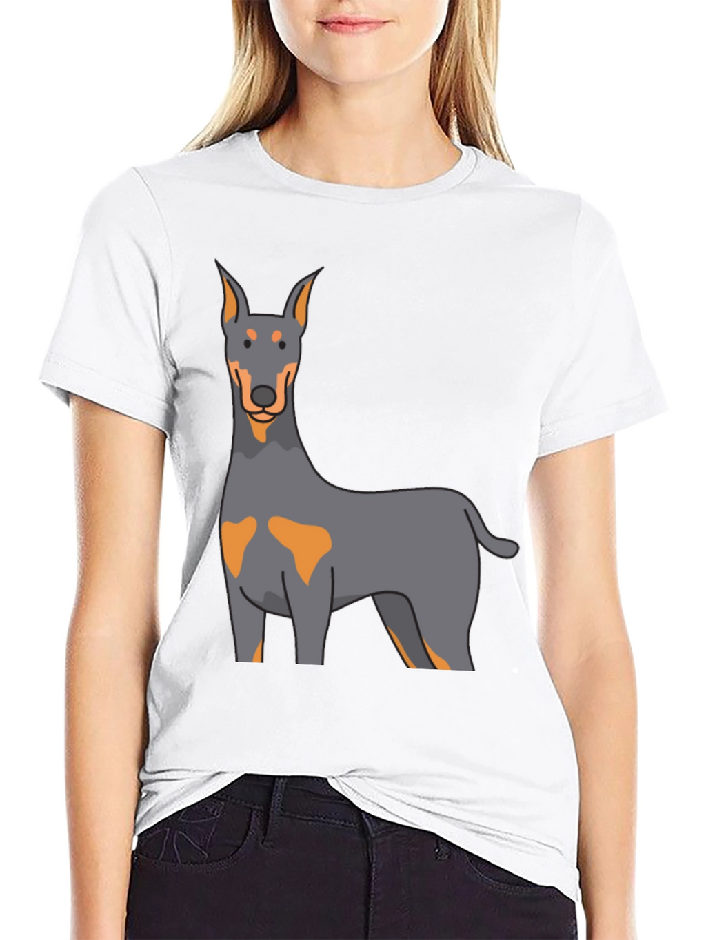 Doberman Dog Graphic Print Black T-Shirt