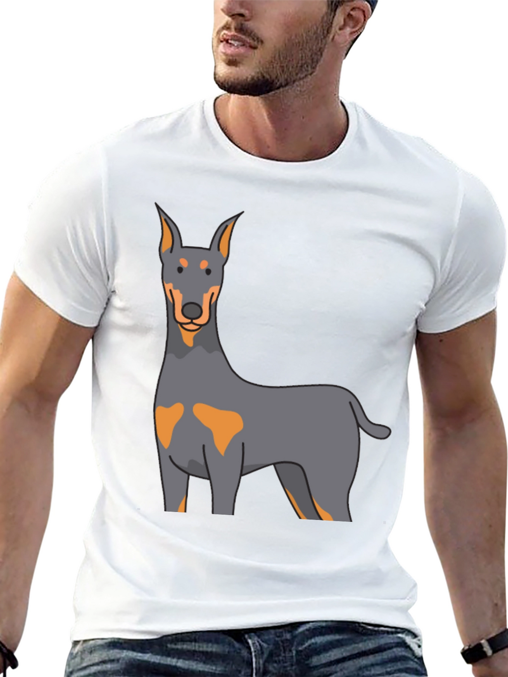 Doberman Dog Graphic Print Black T-Shirt