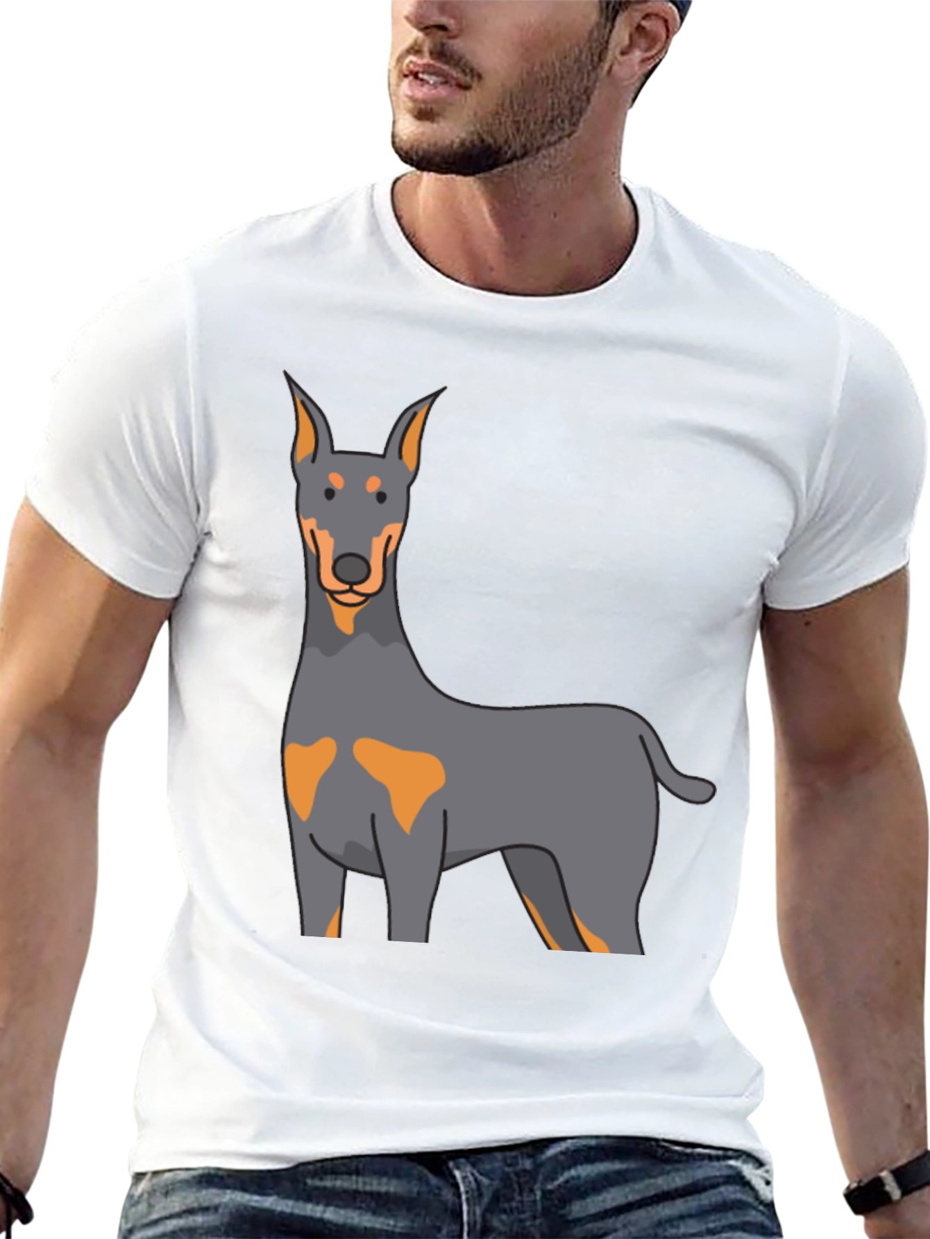 Doberman Dog Graphic Print Black T-Shirt