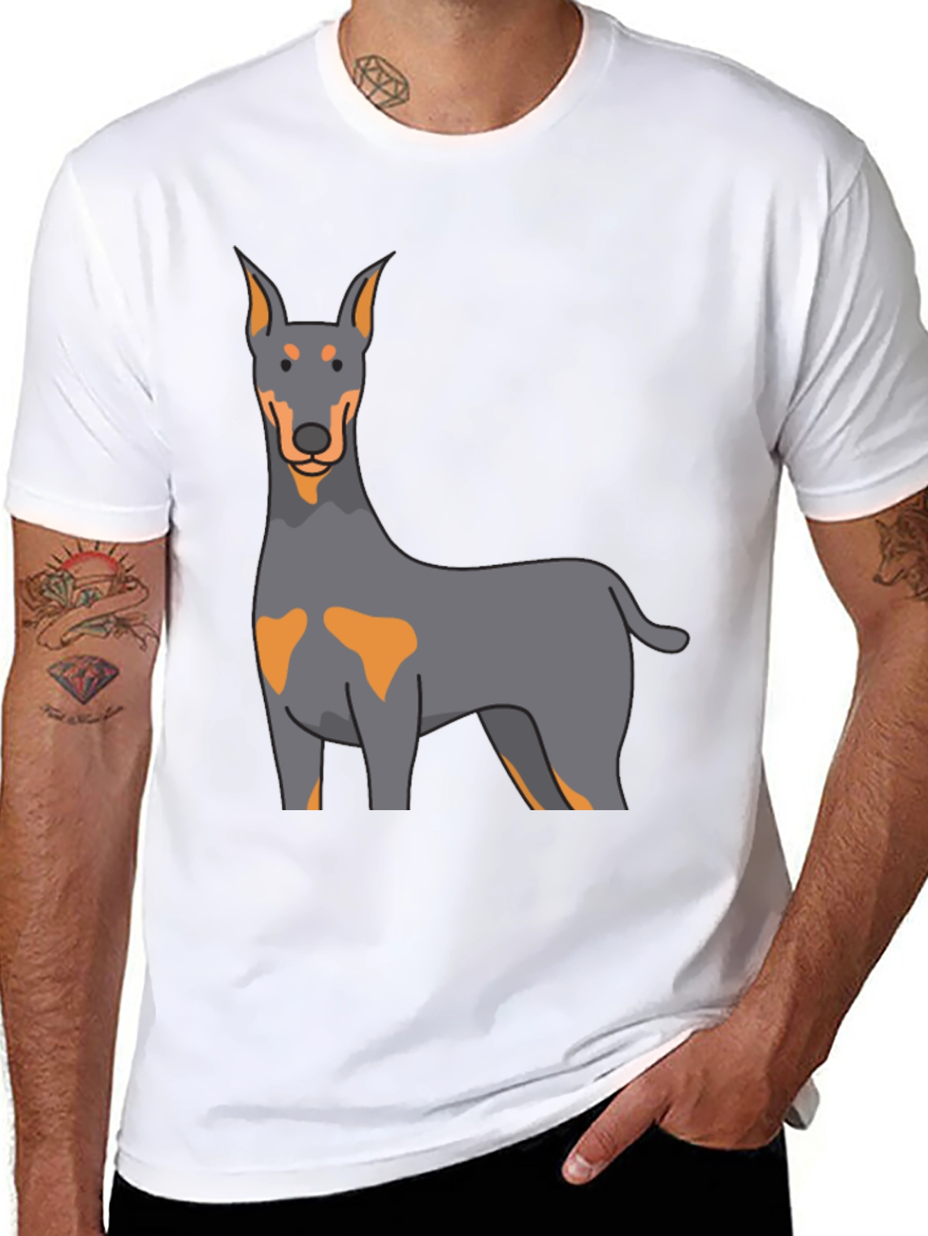 Doberman Dog Graphic Print Black T-Shirt