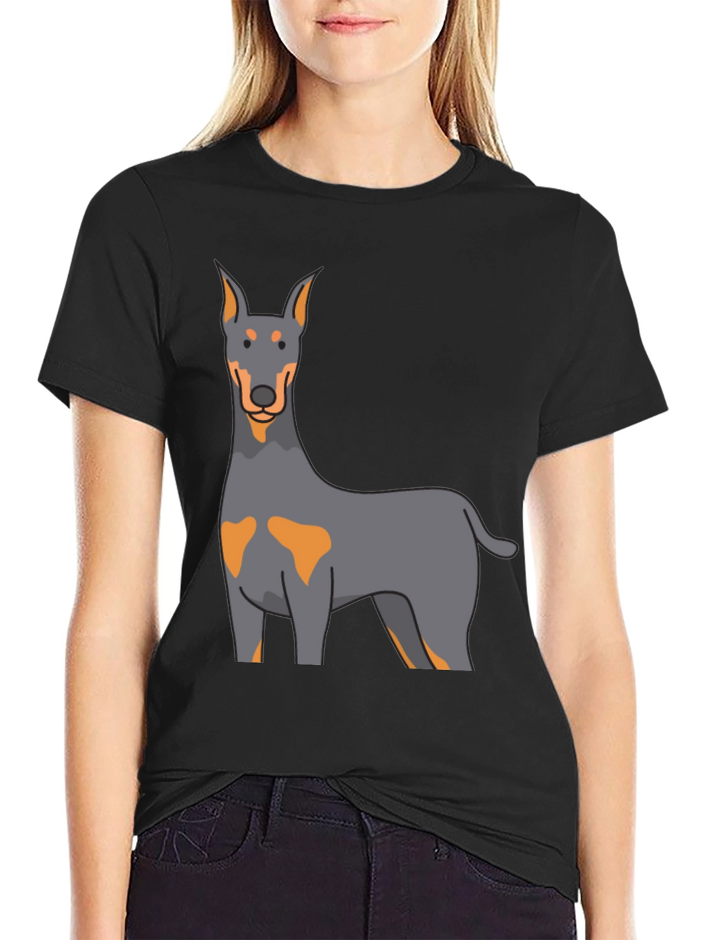 Doberman Dog Graphic Print Black T-Shirt