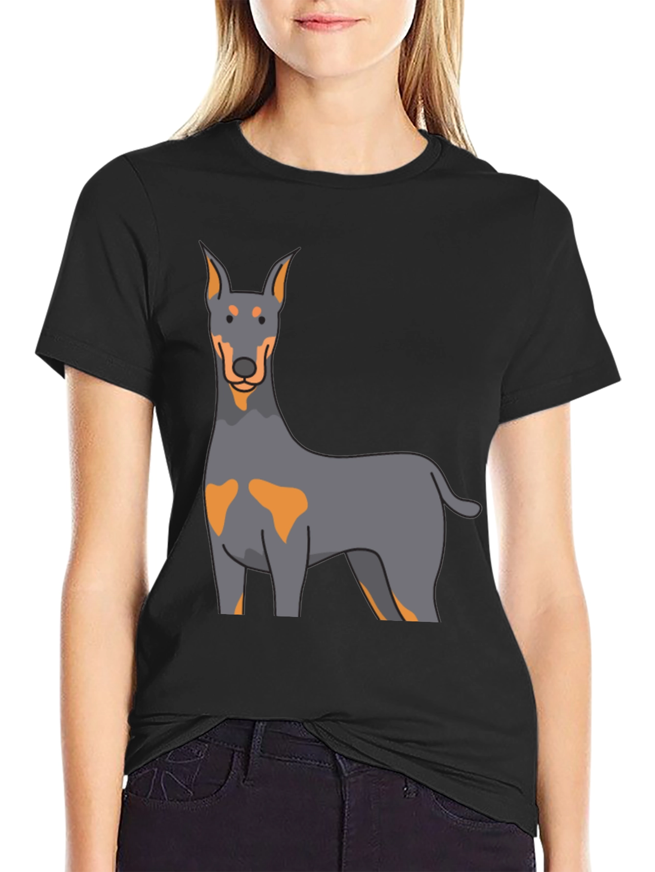 Doberman Dog Graphic Print Black T-Shirt