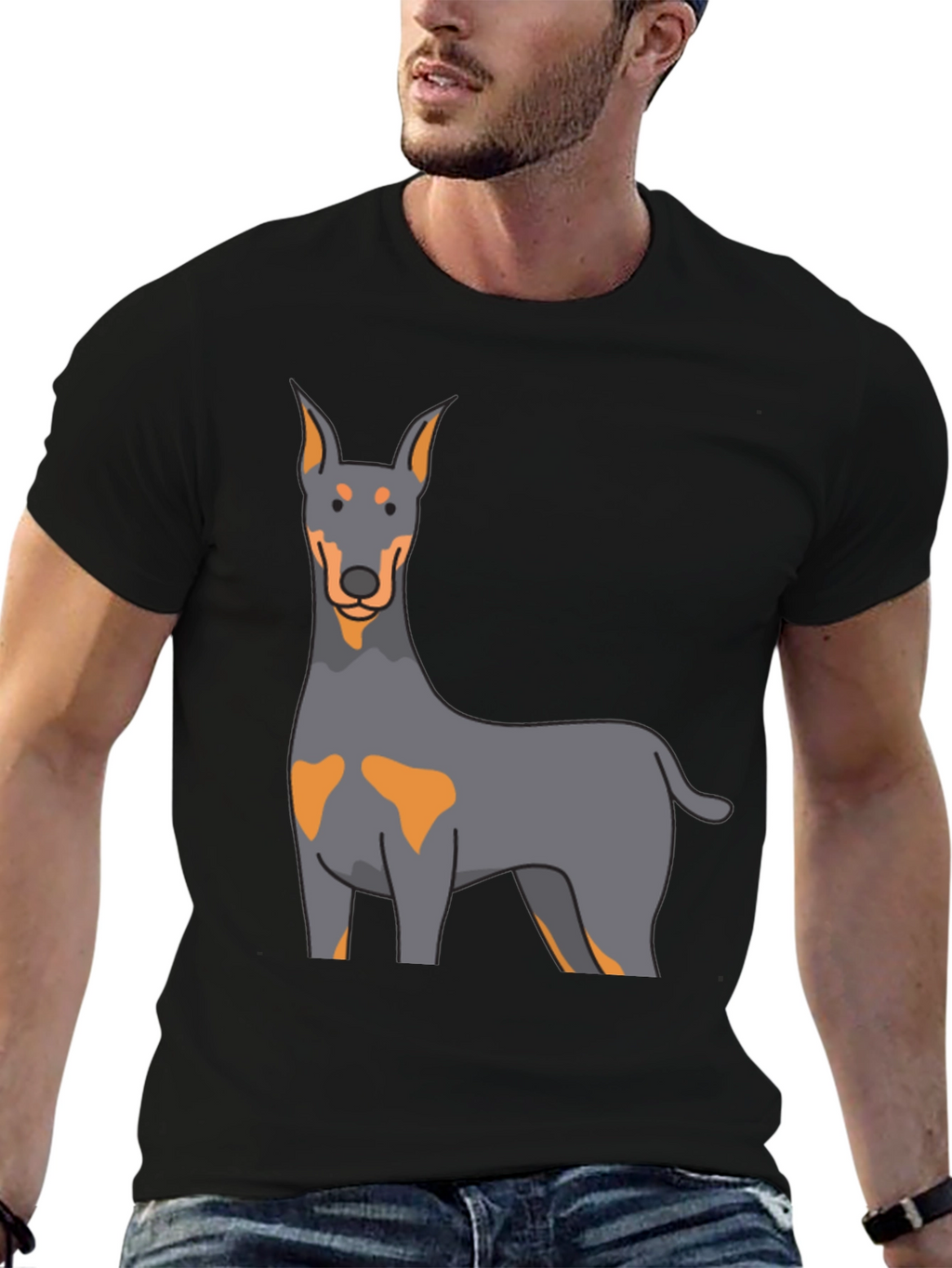 Doberman Dog Graphic Print Black T-Shirt
