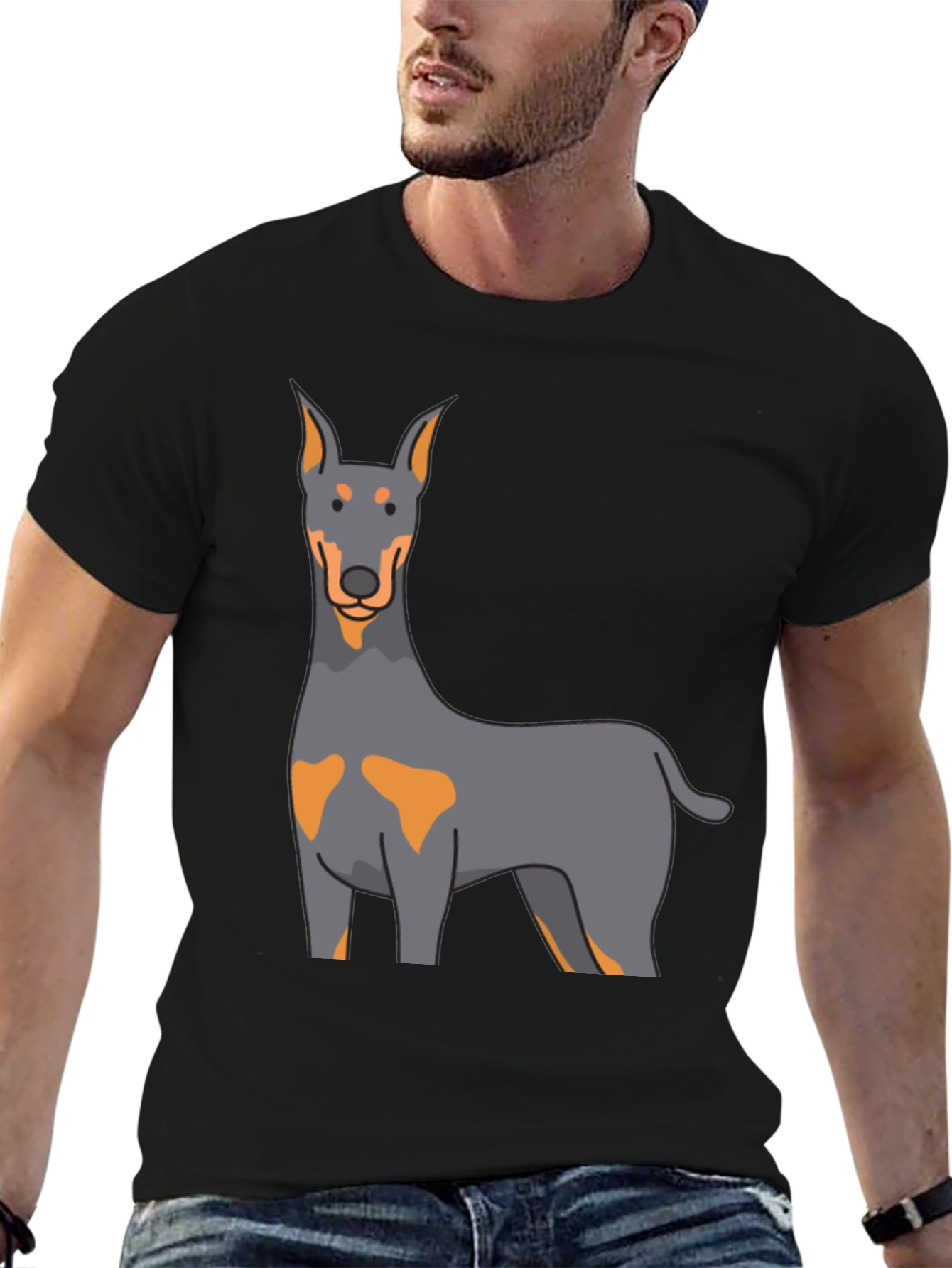 Doberman Dog Graphic Print Black T-Shirt