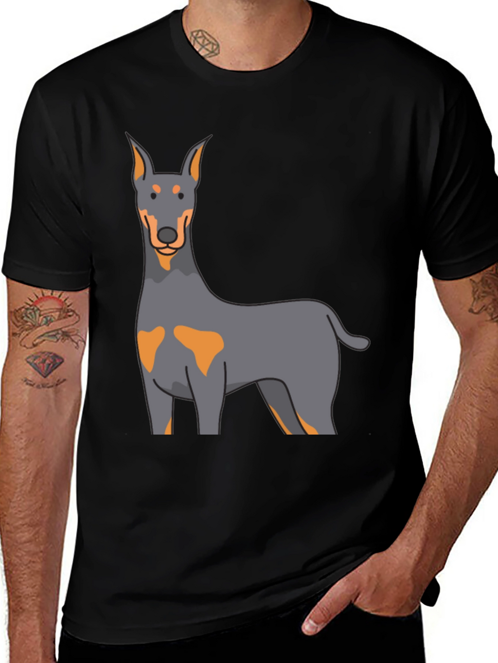 Doberman Dog Graphic Print Black T-Shirt
