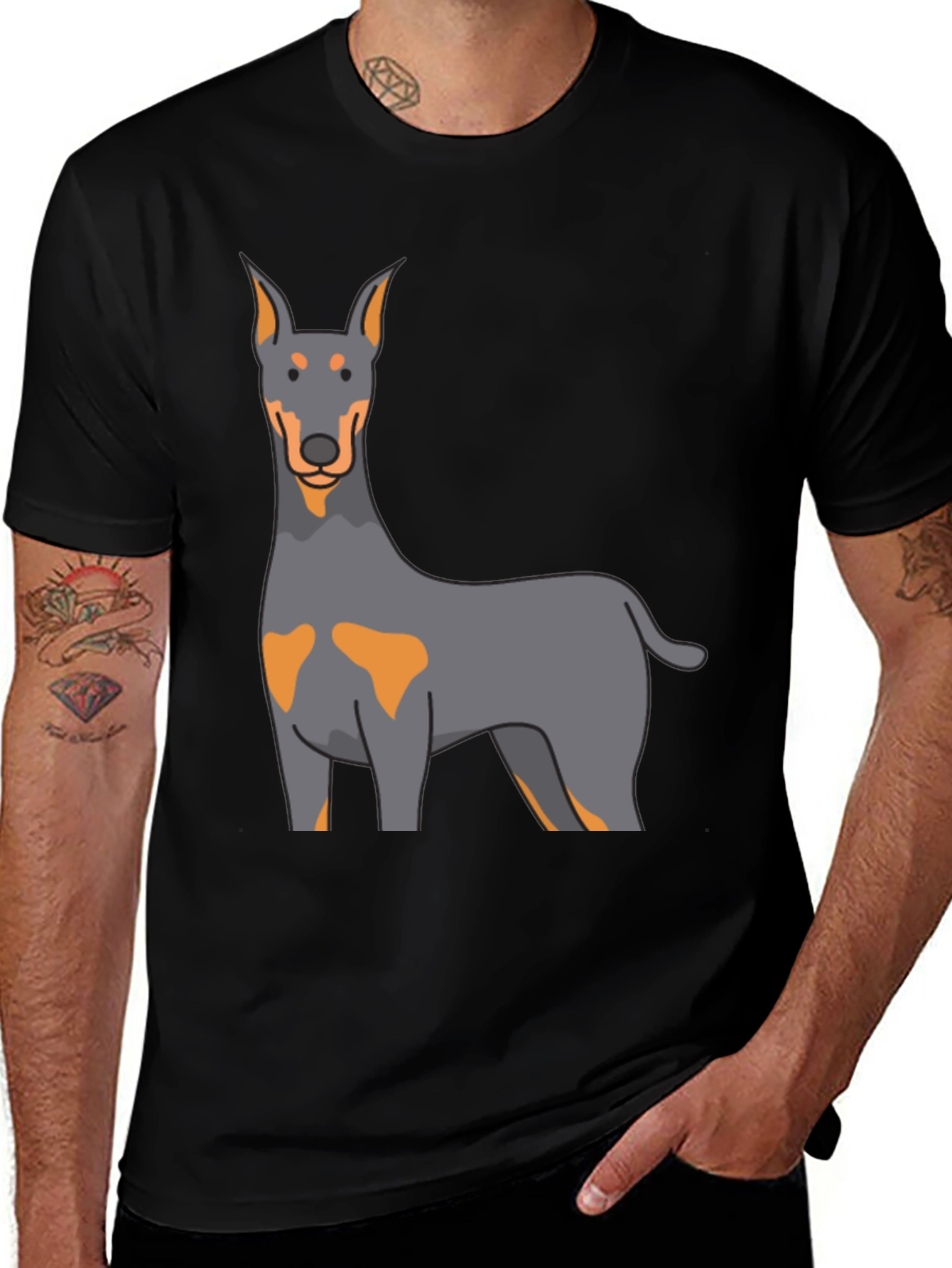 Doberman Dog Graphic Print Black T-Shirt